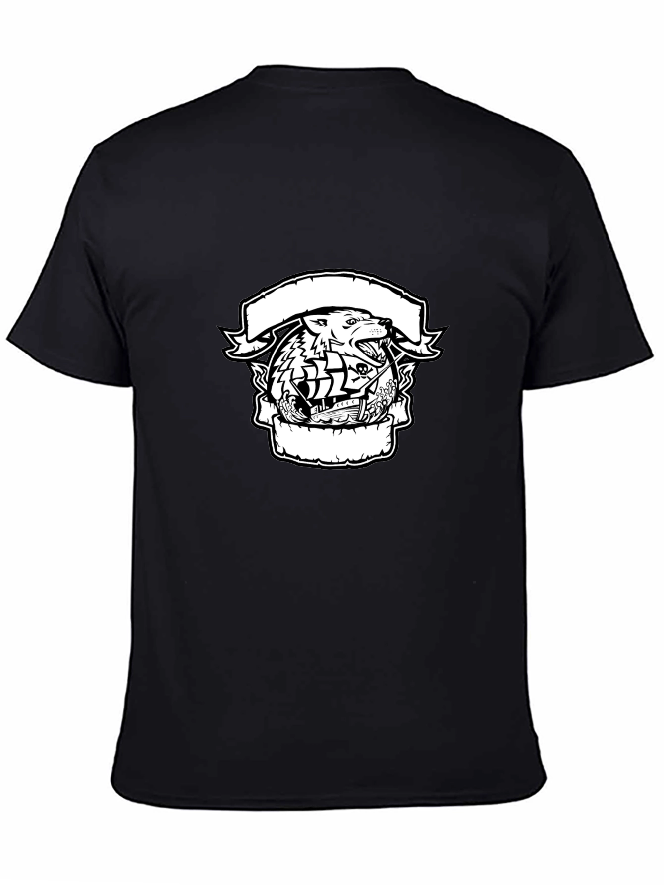 Wolf & Ship Graphic Black T-Shirt