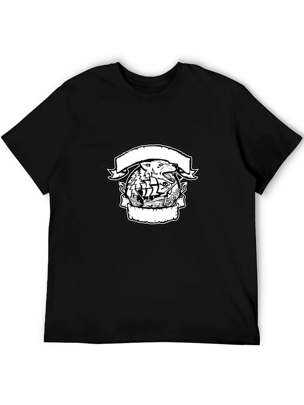 Wolf & Ship Graphic Black T-Shirt
