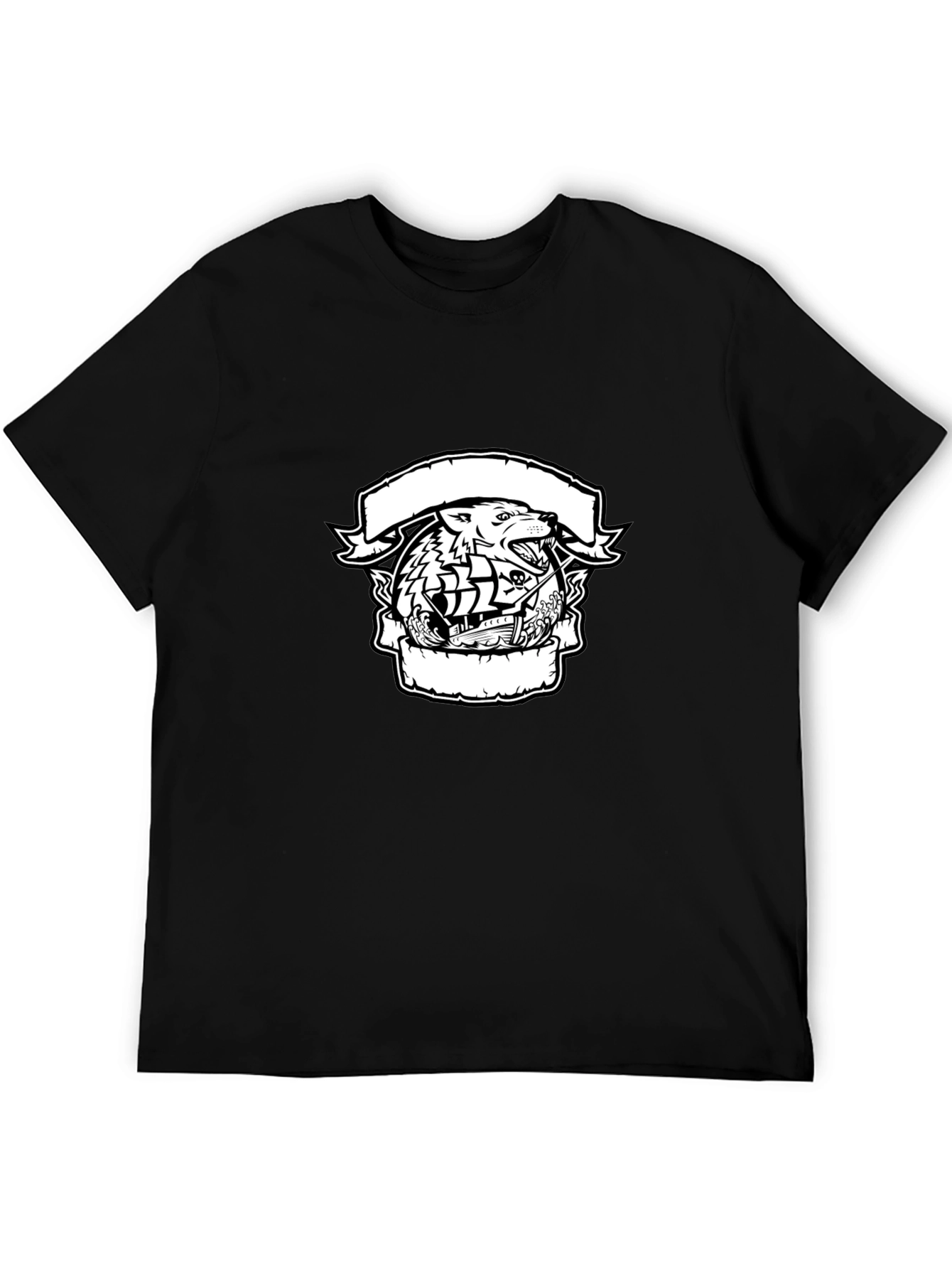 Wolf & Ship Graphic Black T-Shirt
