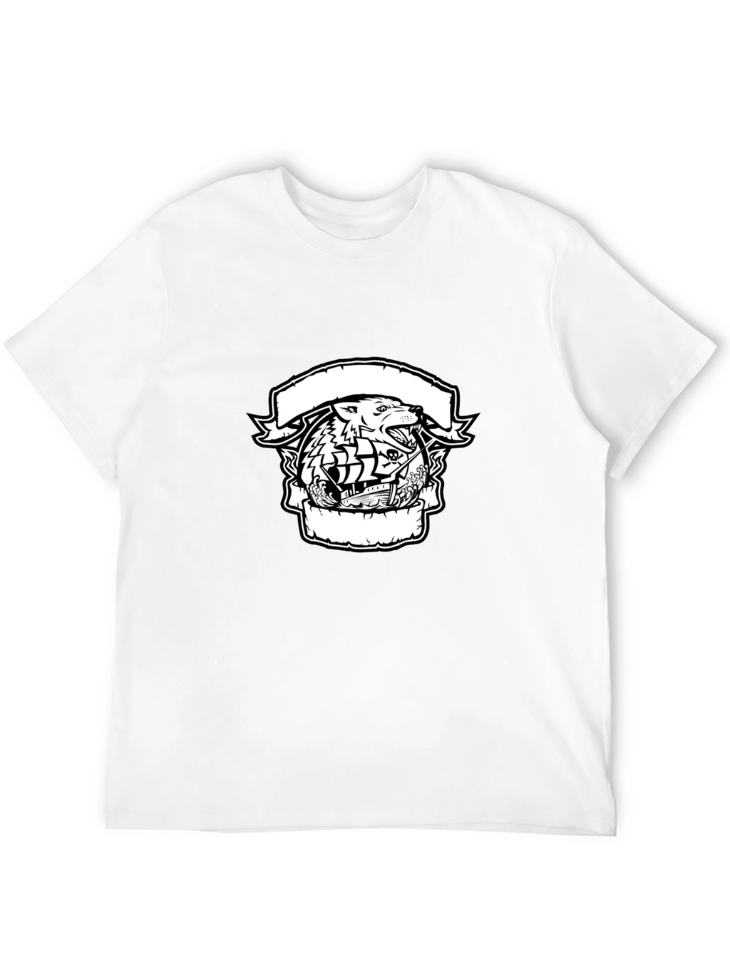 Wolf & Ship Graphic Black T-Shirt