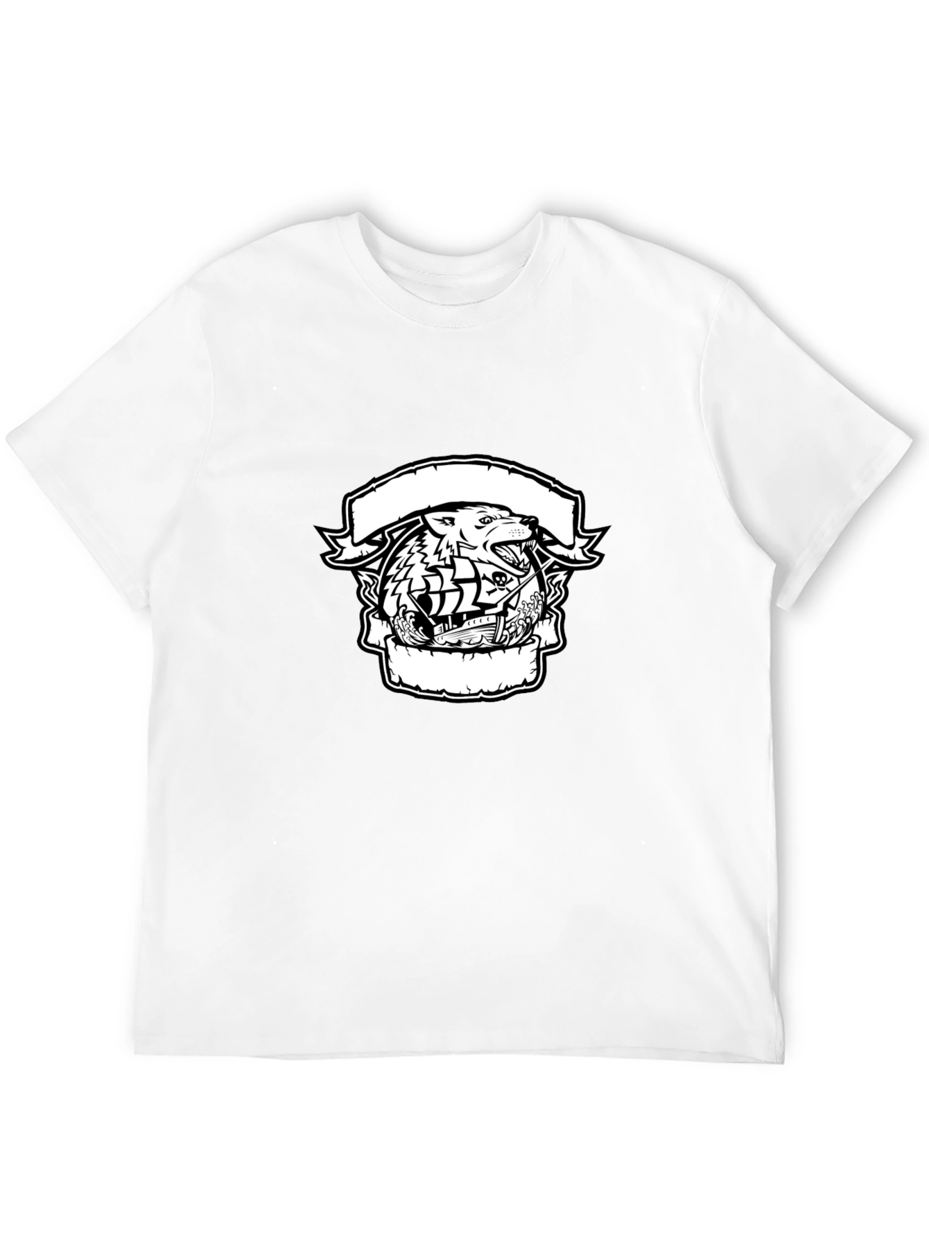 Wolf & Ship Graphic Black T-Shirt