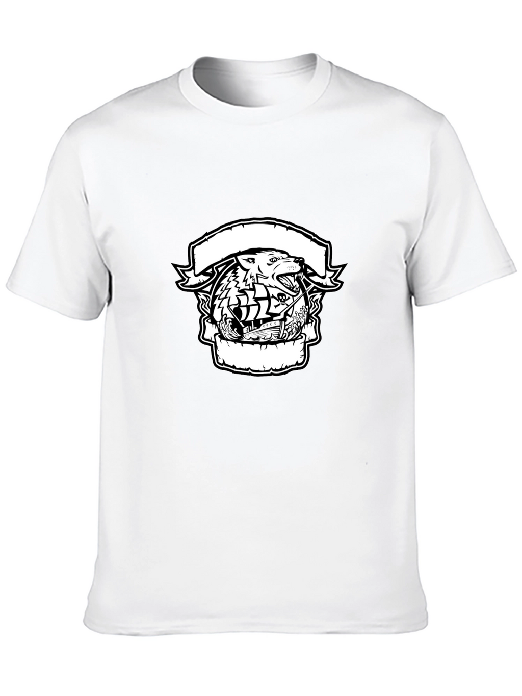 Wolf & Ship Graphic Black T-Shirt