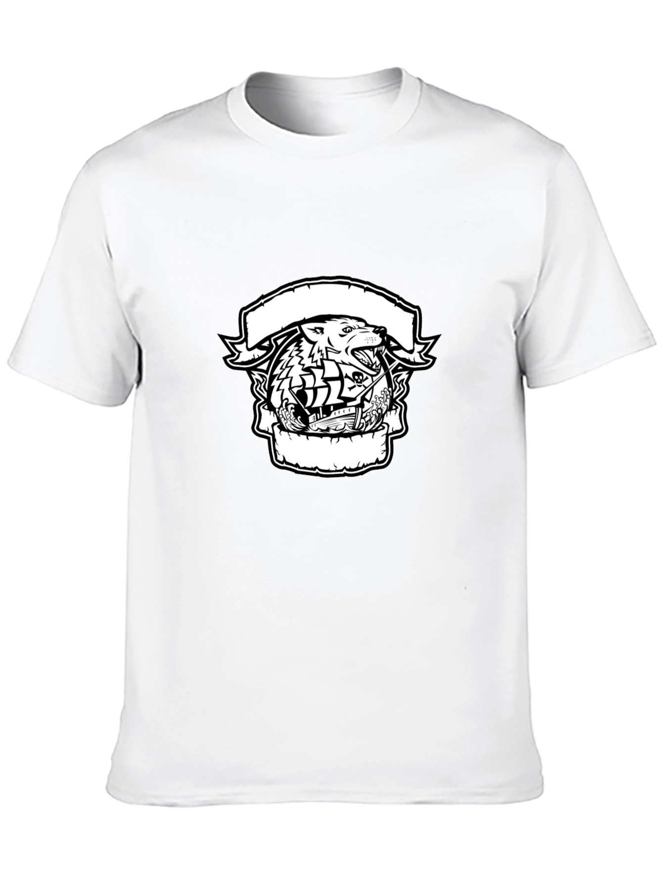 Wolf & Ship Graphic Black T-Shirt