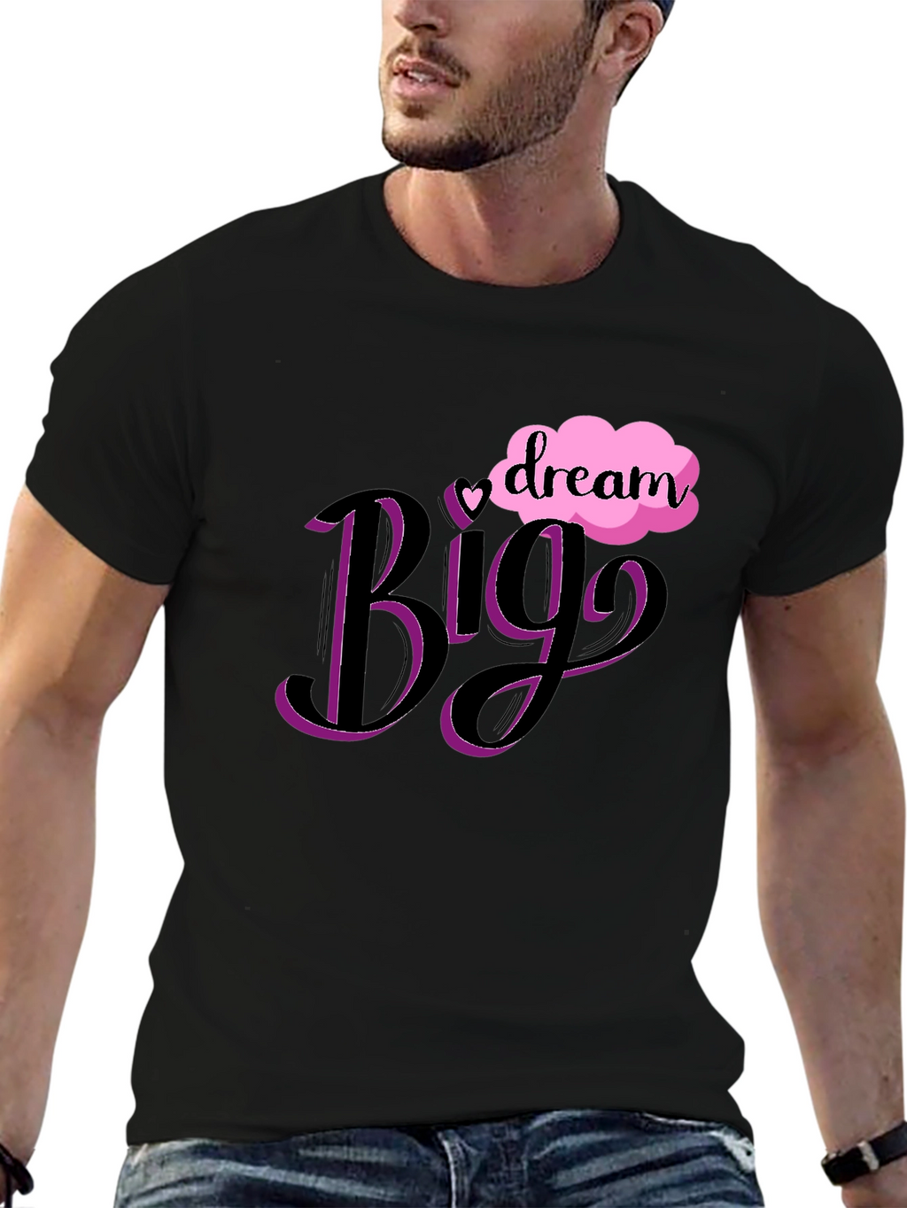 Dream Big Graphic Tee - Black Cotton T-Shirt