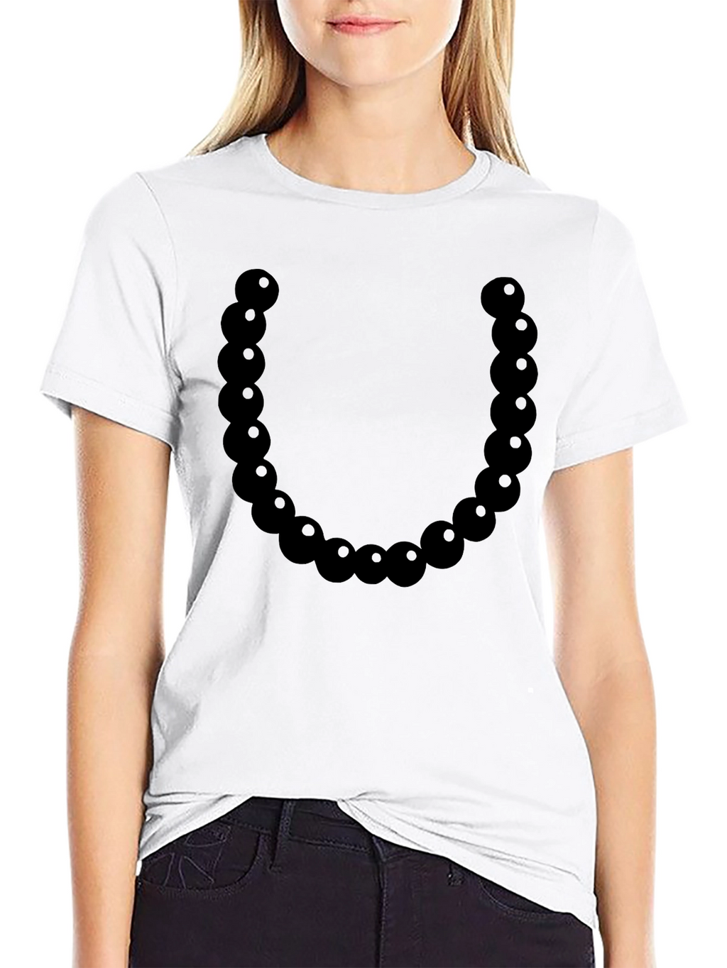 Black Bead Necklace Graphic Tee - Casual Style