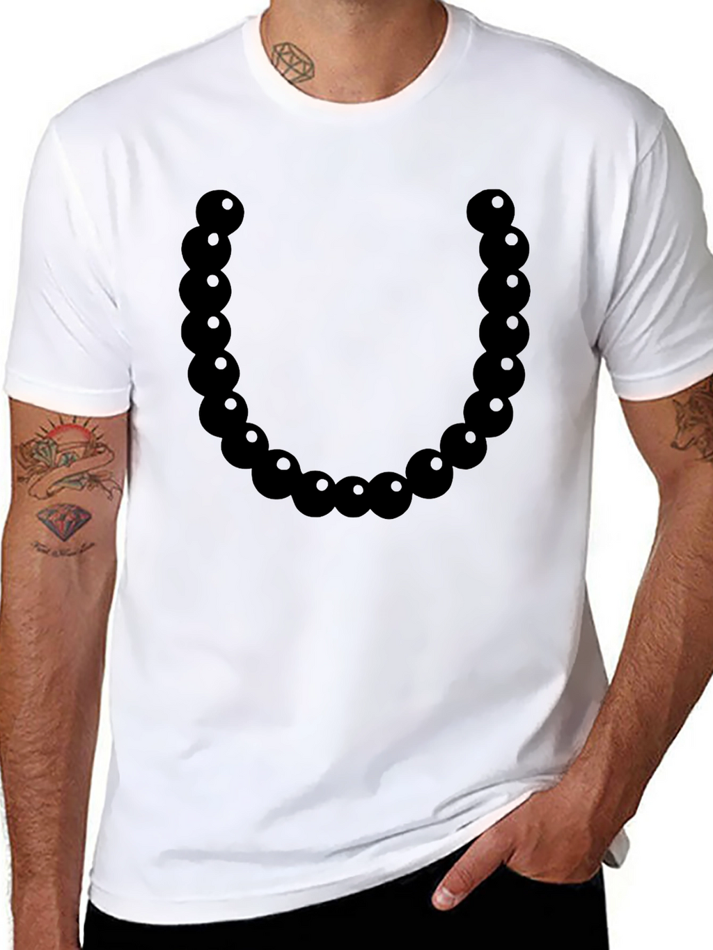 Black Bead Necklace Graphic Tee - Casual Style