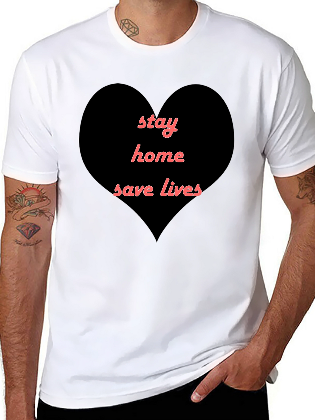 Stay Home Save Lives Heart T-Shirt - Black