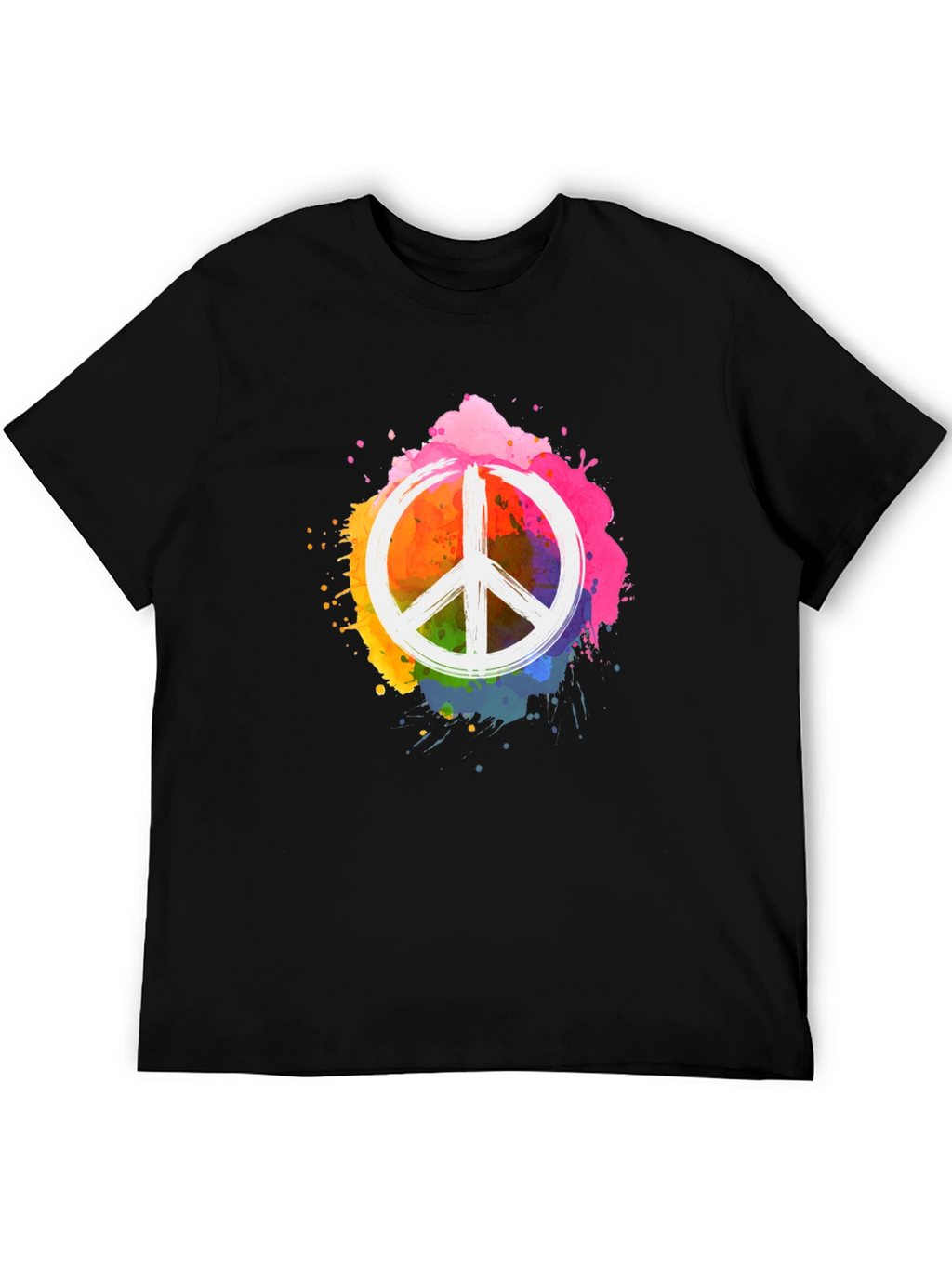 Peace Sign Rainbow Splatter Black T-Shirt