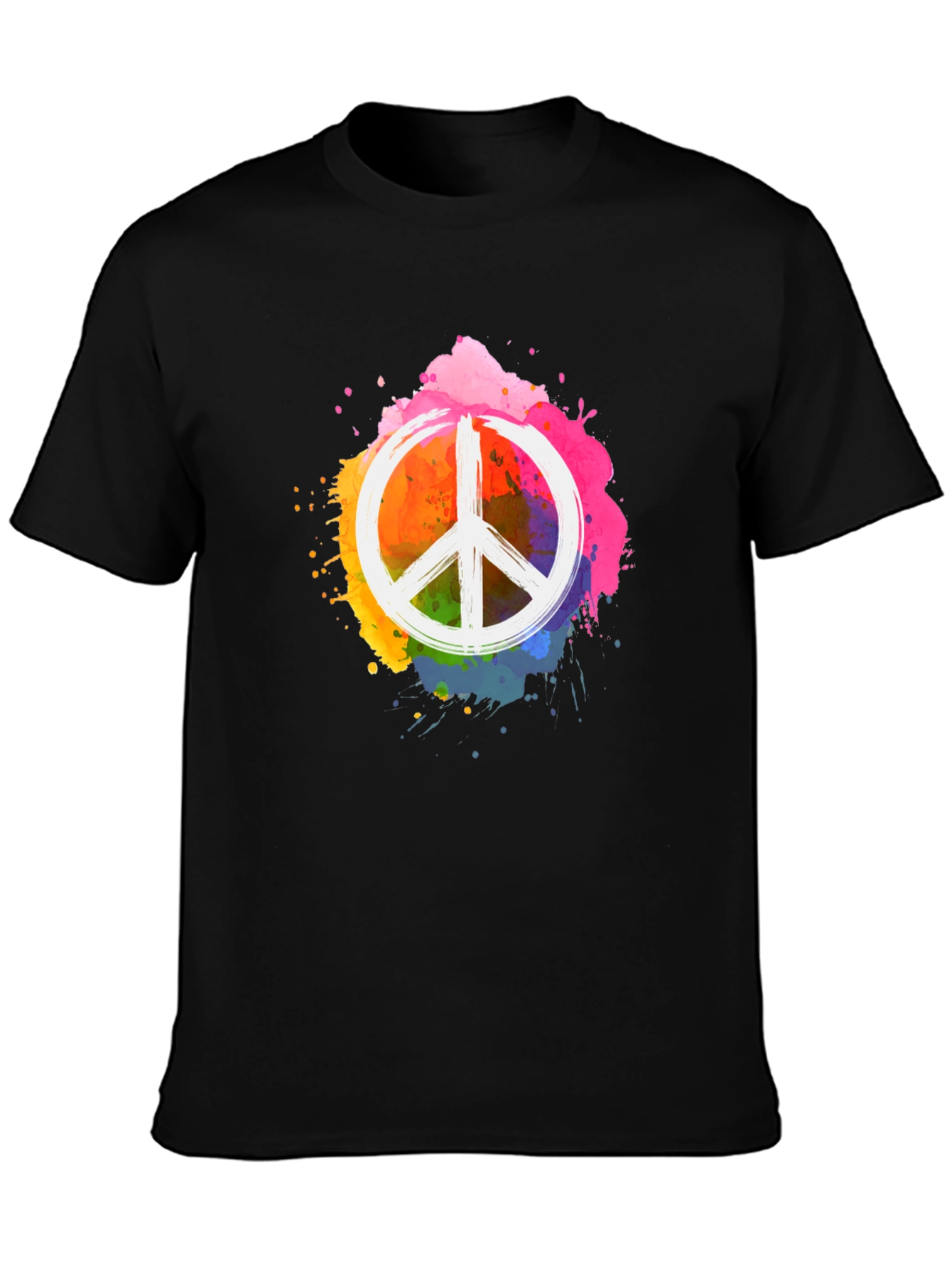 Peace Sign Rainbow Splatter Black T-Shirt