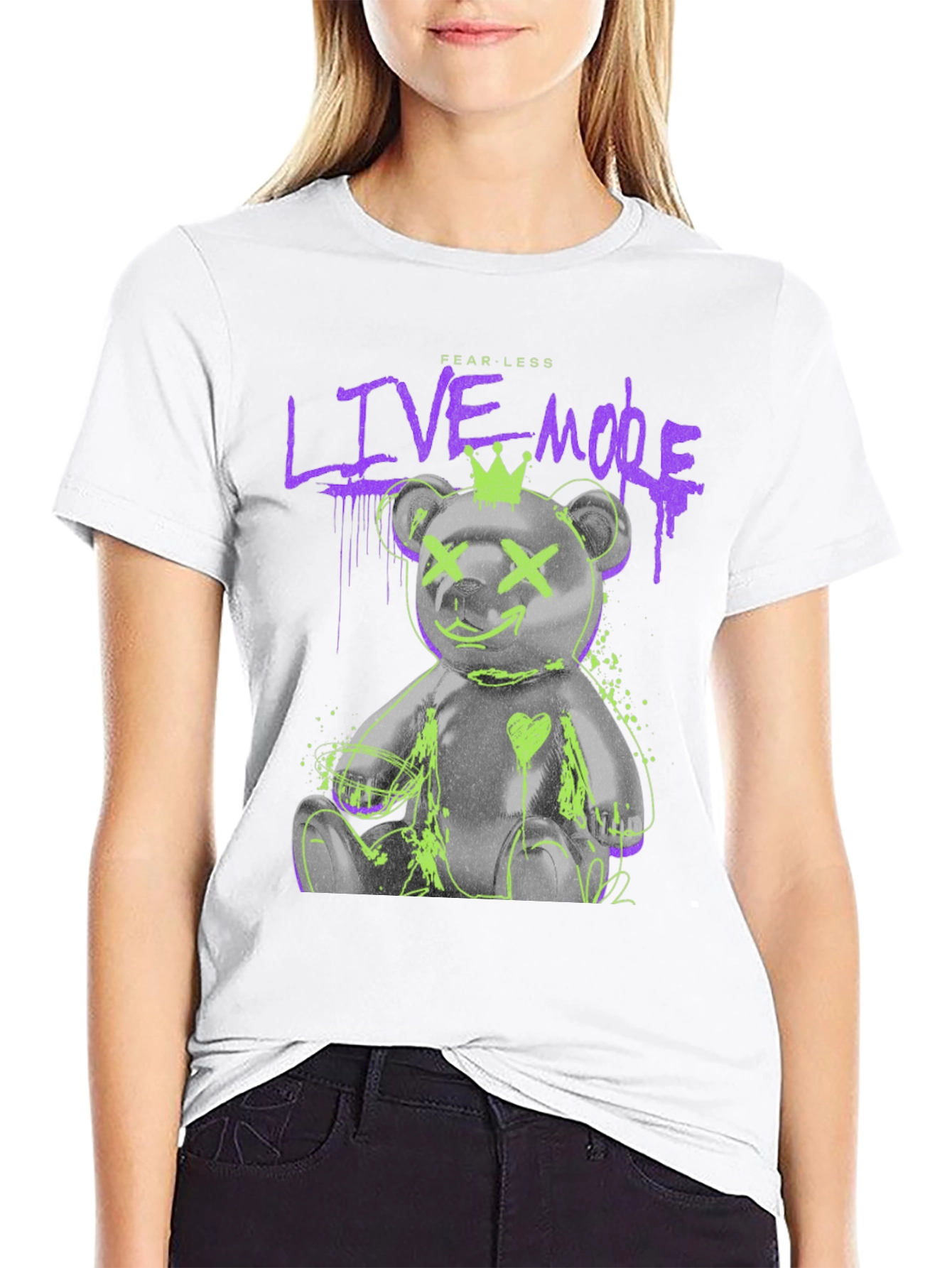 Fearless Live More Bear Graphic T-Shirt