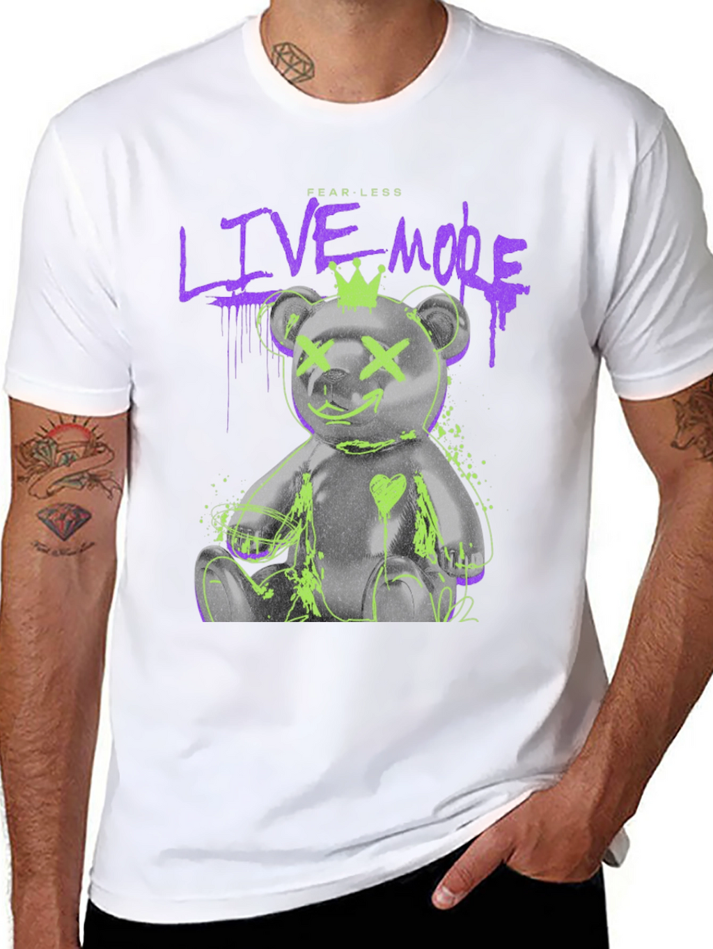 Fearless Live More Bear Graphic T-Shirt