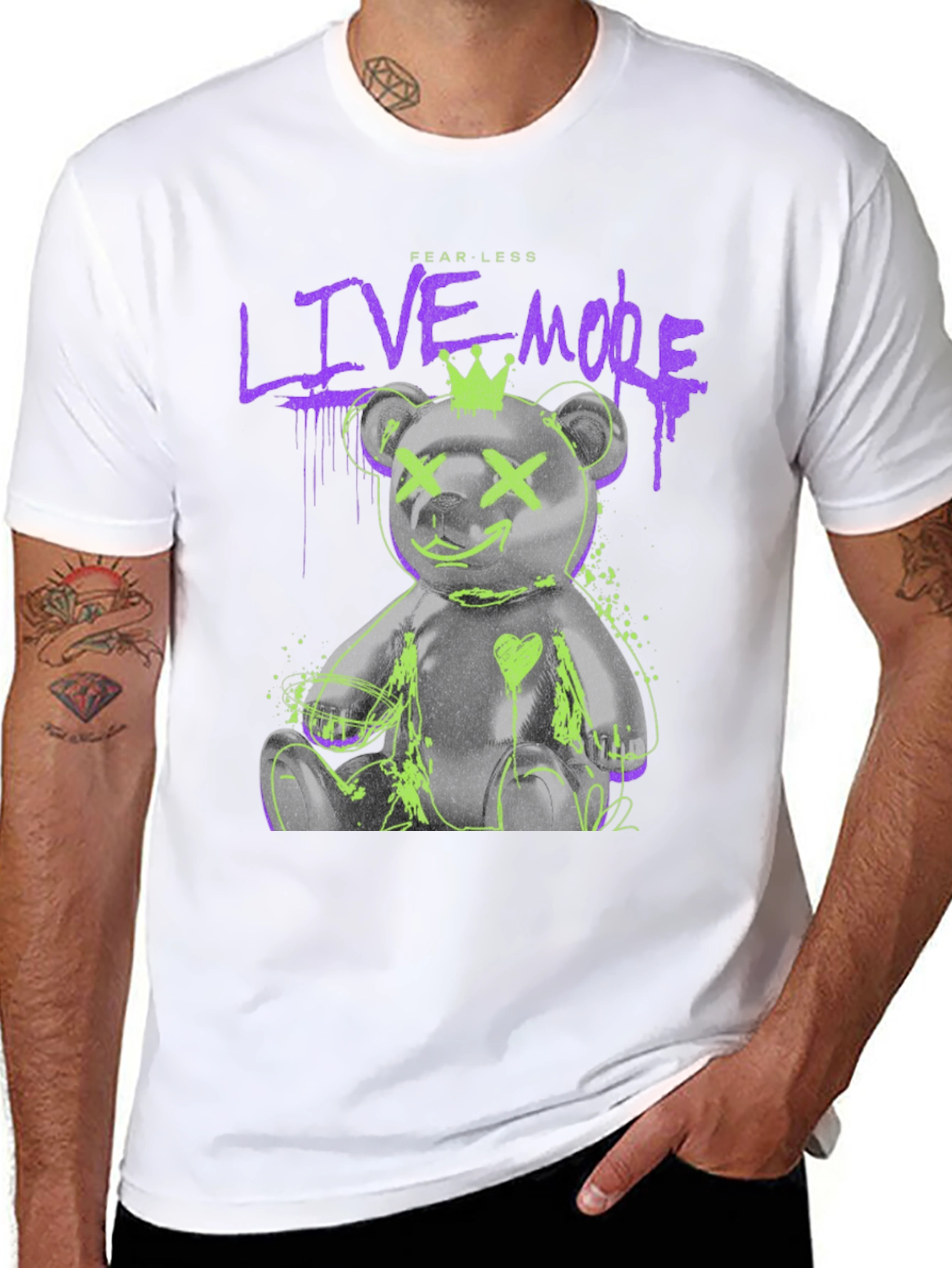 Fearless Live More Bear Graphic T-Shirt