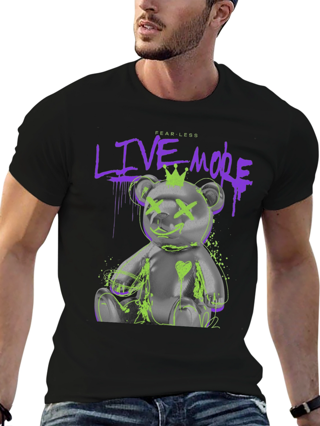 Fearless Live More Bear Graphic T-Shirt