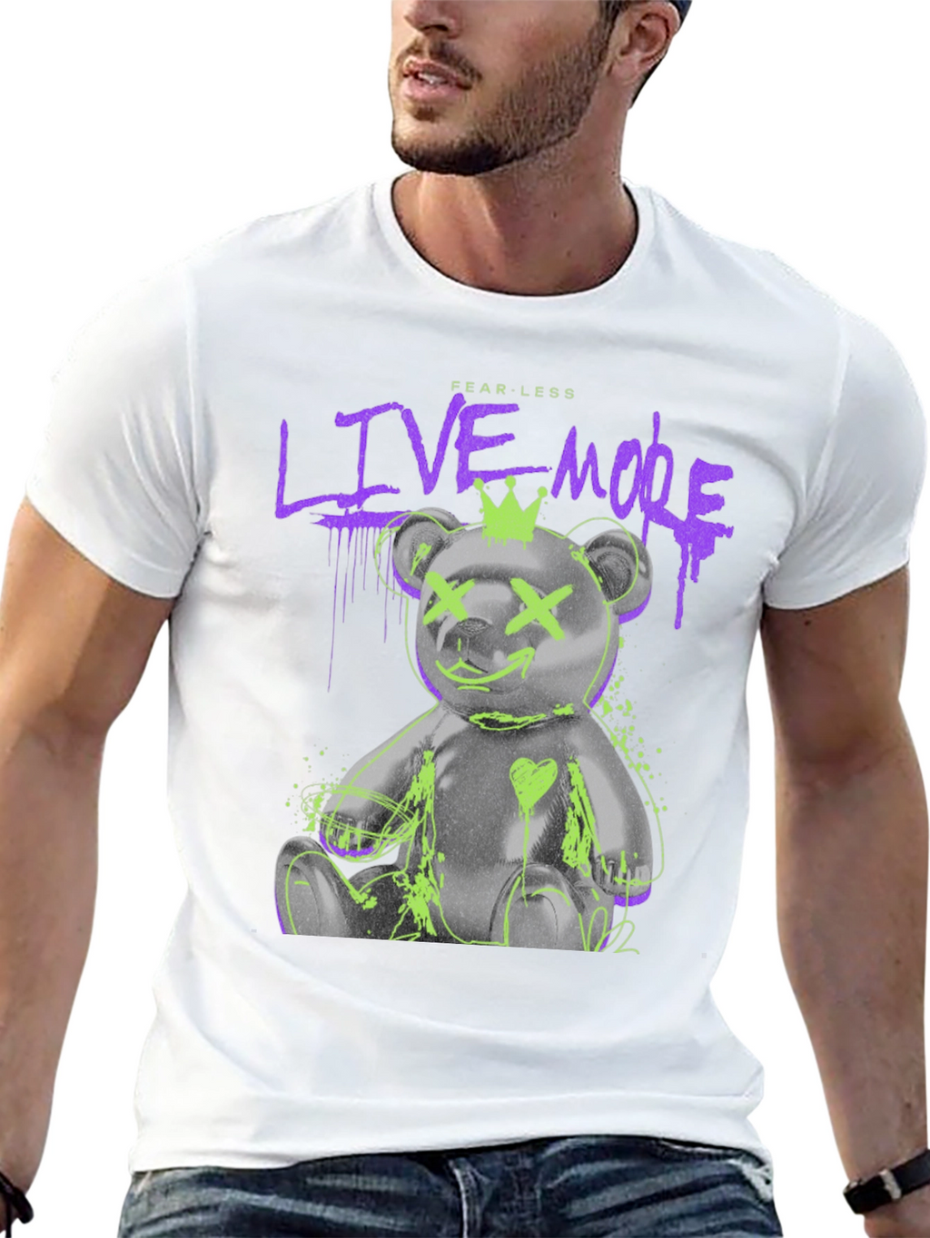 Fearless Live More Bear Graphic T-Shirt
