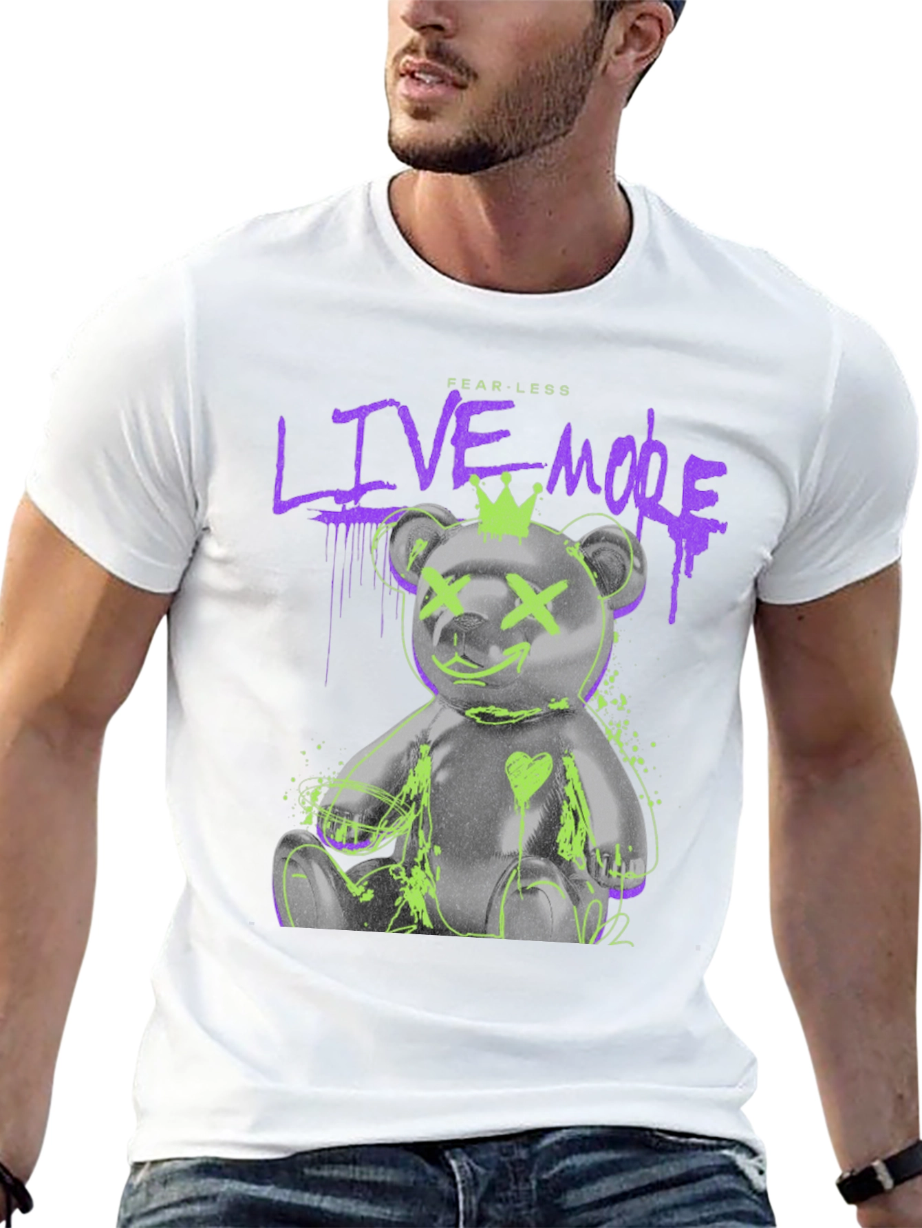 Fearless Live More Bear Graphic T-Shirt
