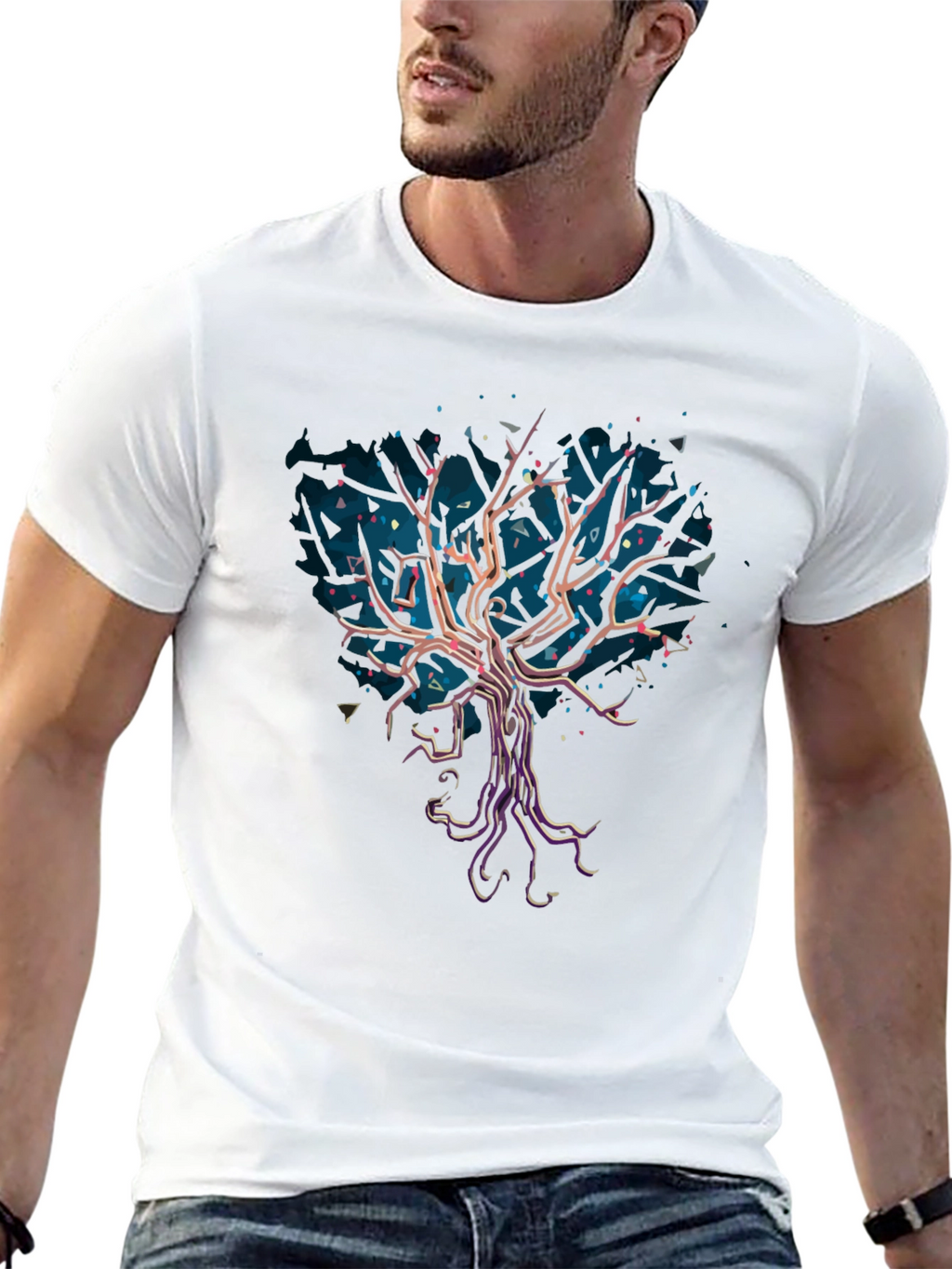 Abstract Tree Graphic Tee - Stylish Mens Black T-Shirt