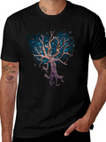 Abstract Tree Graphic Tee - Stylish Mens Black T-Shirt