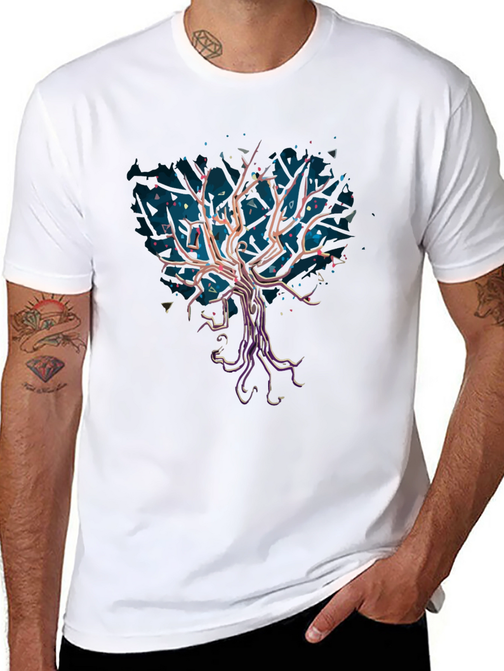 Abstract Tree Graphic Tee - Stylish Mens Black T-Shirt