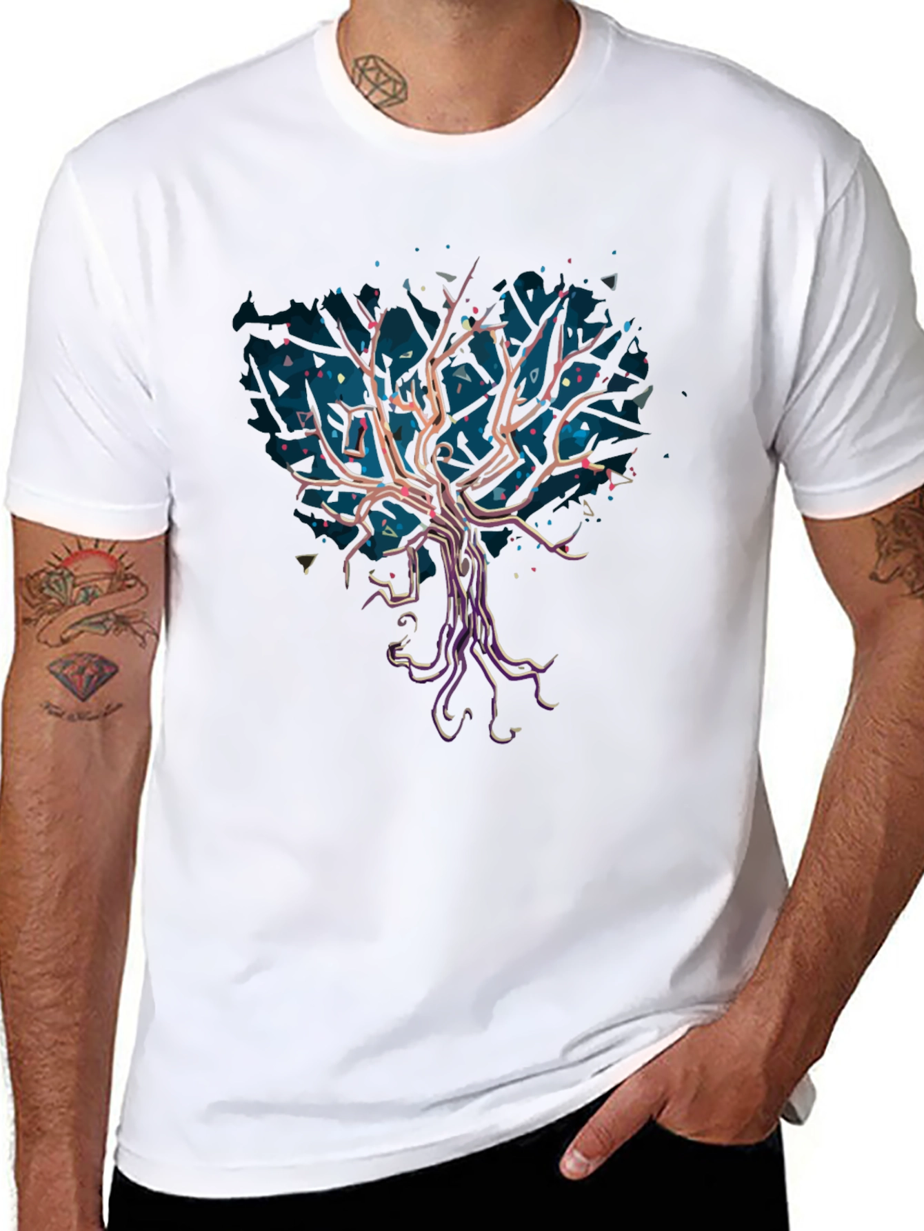 Abstract Tree Graphic Tee - Stylish Mens Black T-Shirt