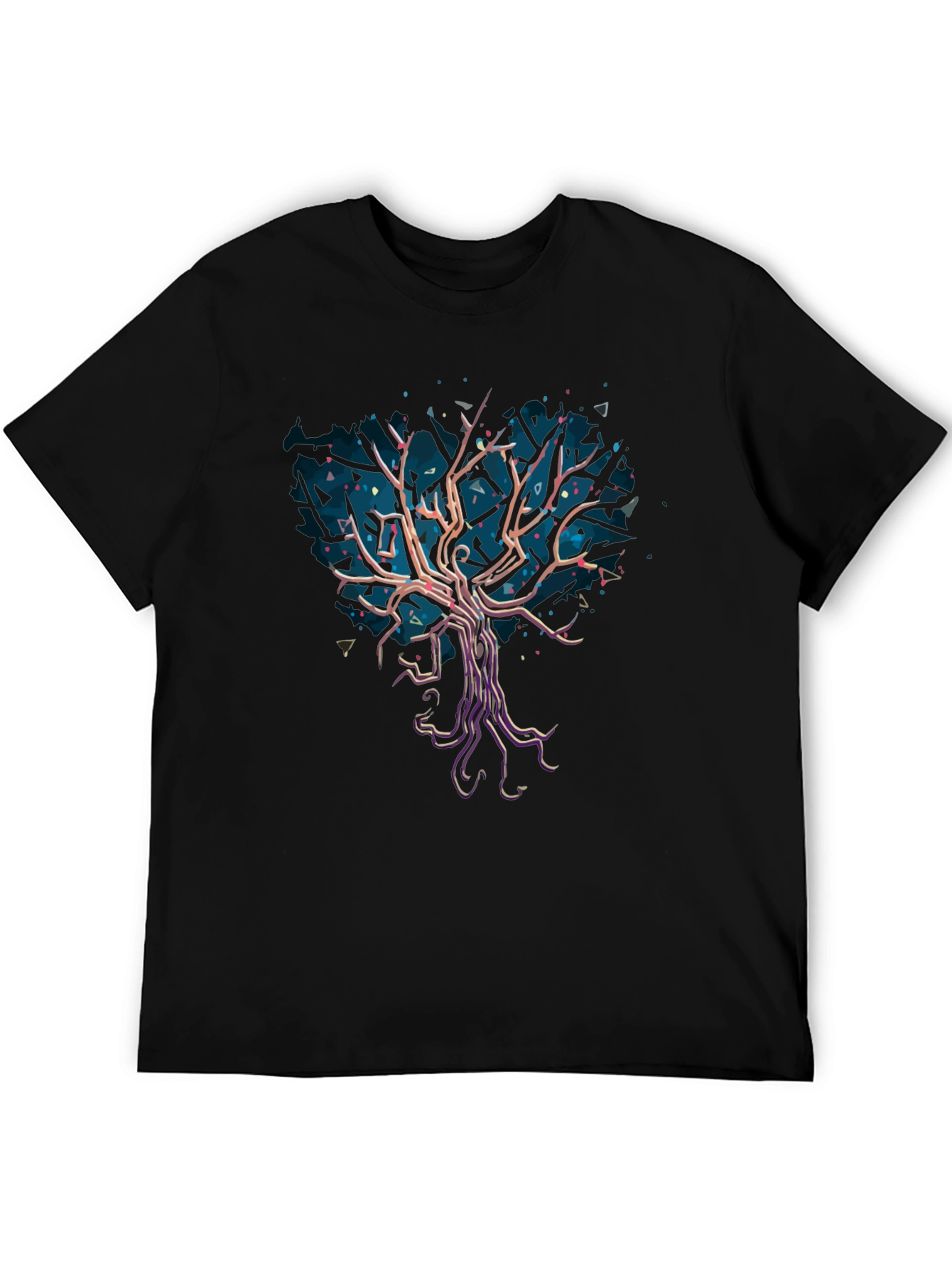 Abstract Tree Graphic Tee - Stylish Mens Black T-Shirt