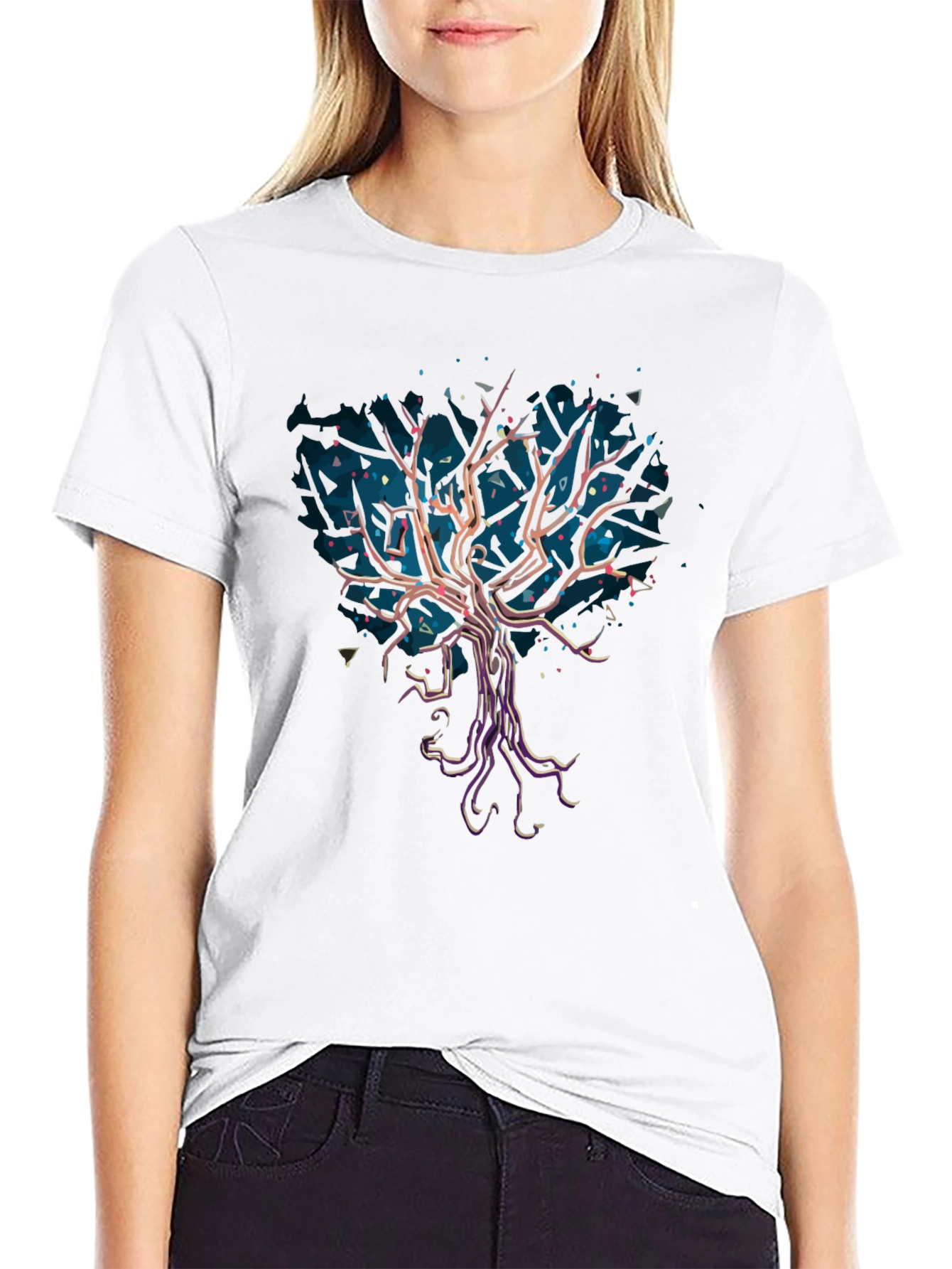 Abstract Tree Graphic Tee - Stylish Mens Black T-Shirt