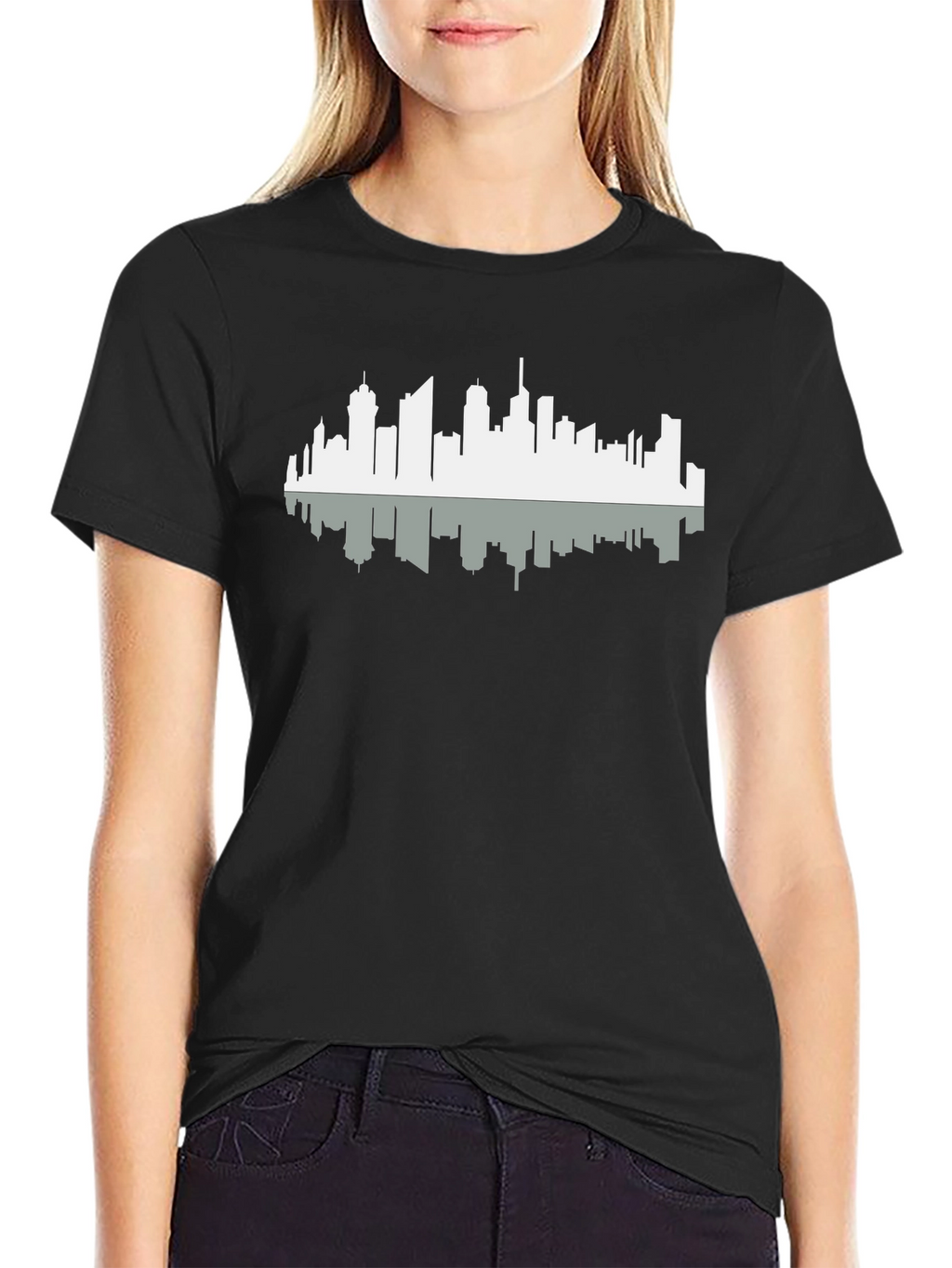 Cityscape Silhouette Graphic Tee - Black