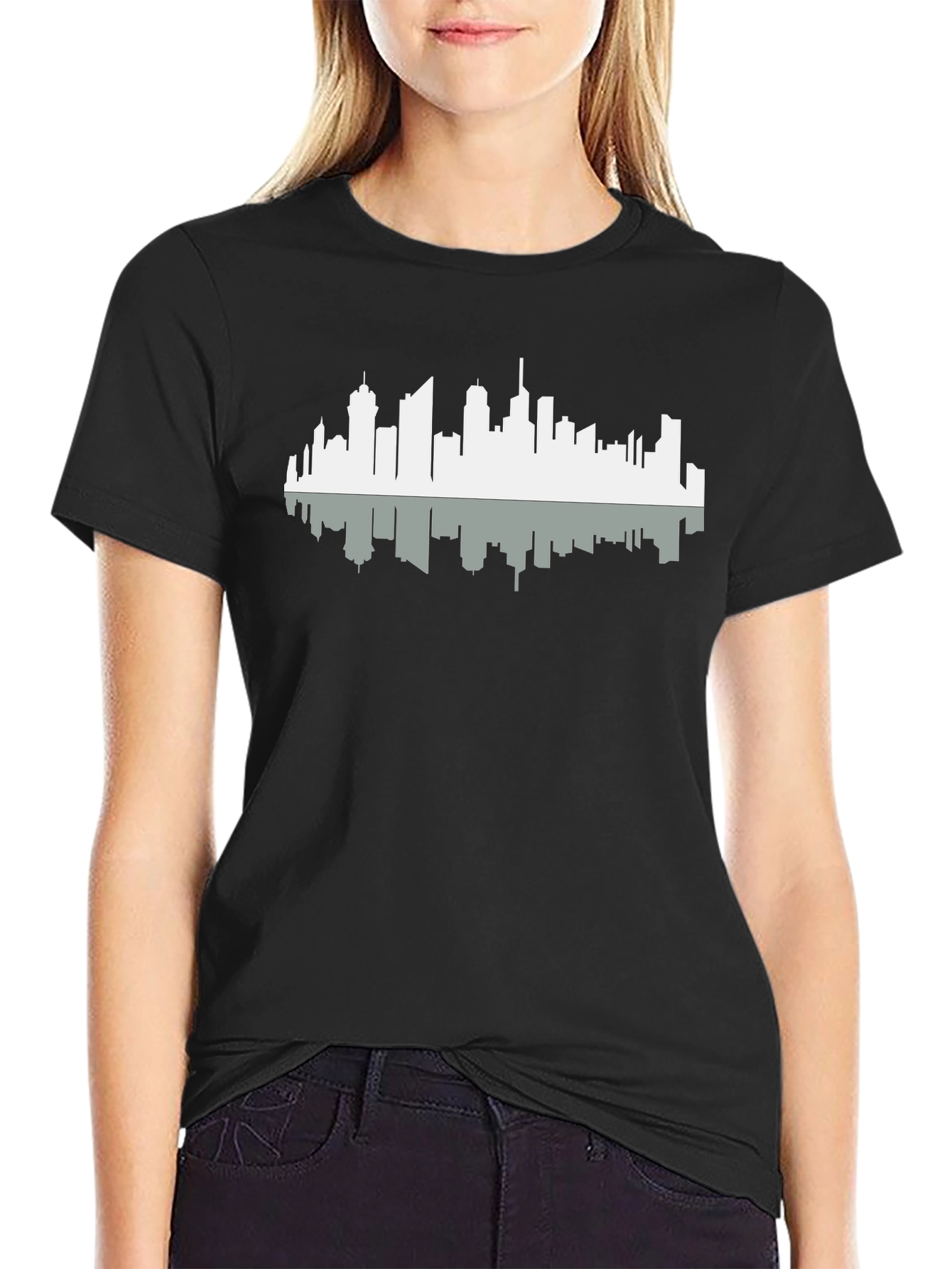 Cityscape Silhouette Graphic Tee - Black
