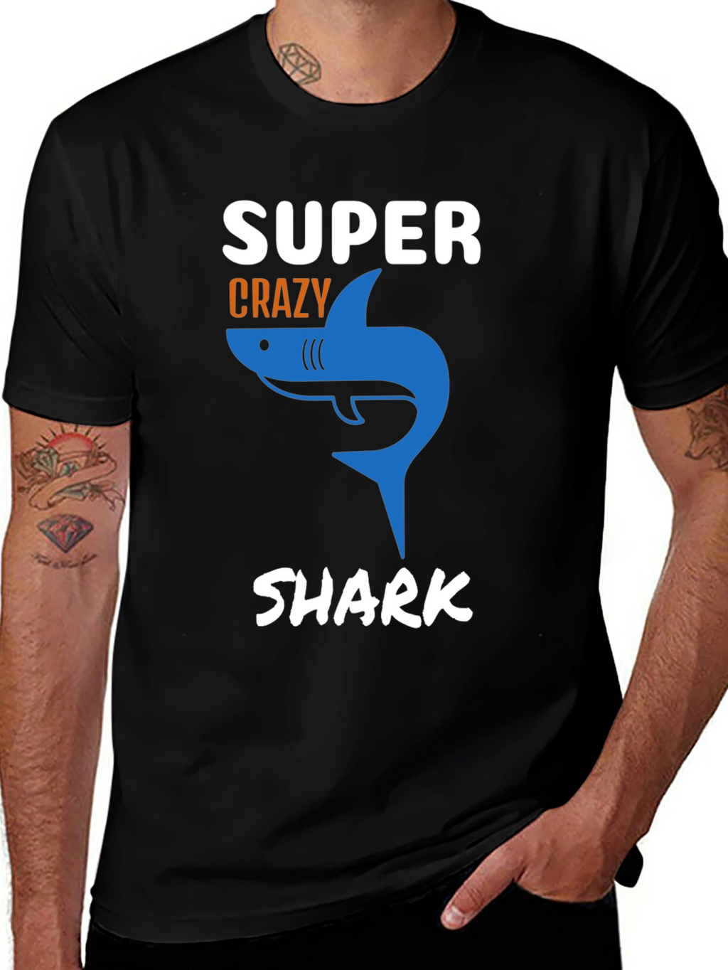 Super Crazy Shark T-Shirt - Mens Black Tee