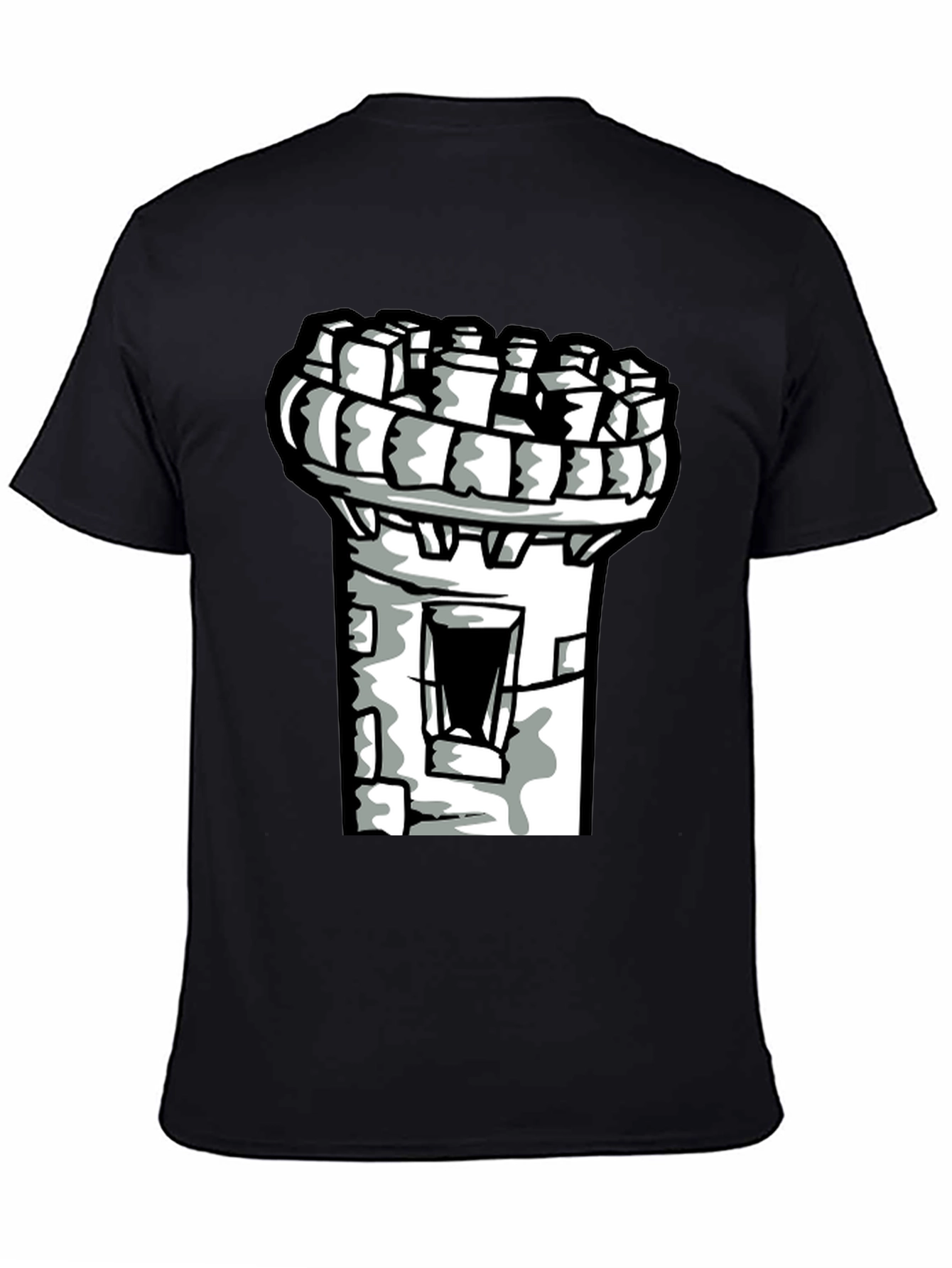 Castle Tower Graphic Tee - Black Cotton Shirt