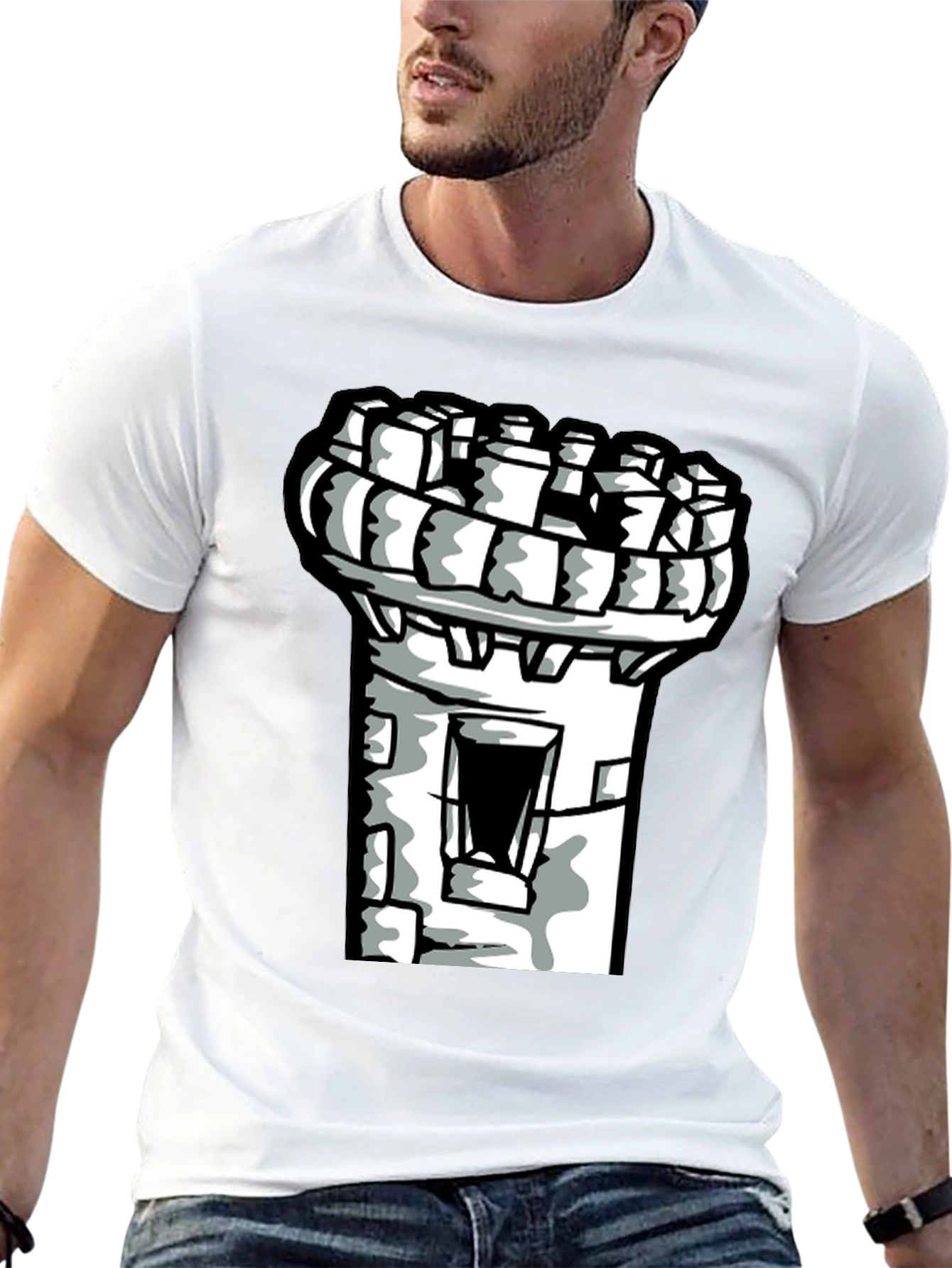 Castle Tower Graphic Tee - Black Cotton Shirt