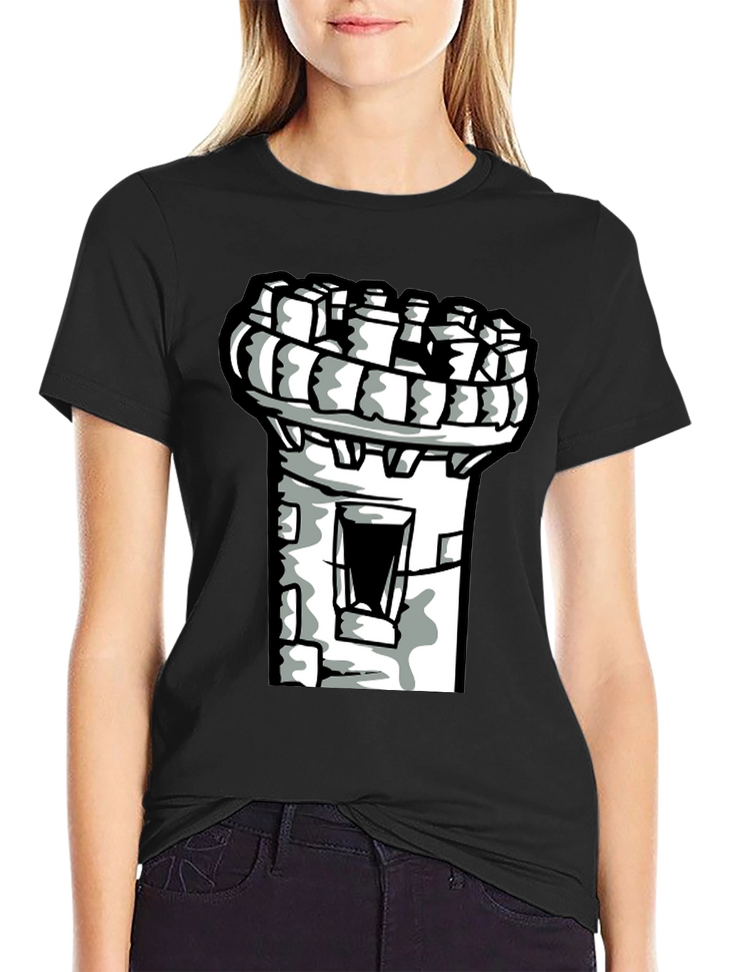 Castle Tower Graphic Tee - Black Cotton Shirt