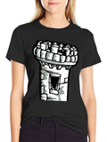 Castle Tower Graphic Tee - Black Cotton Shirt