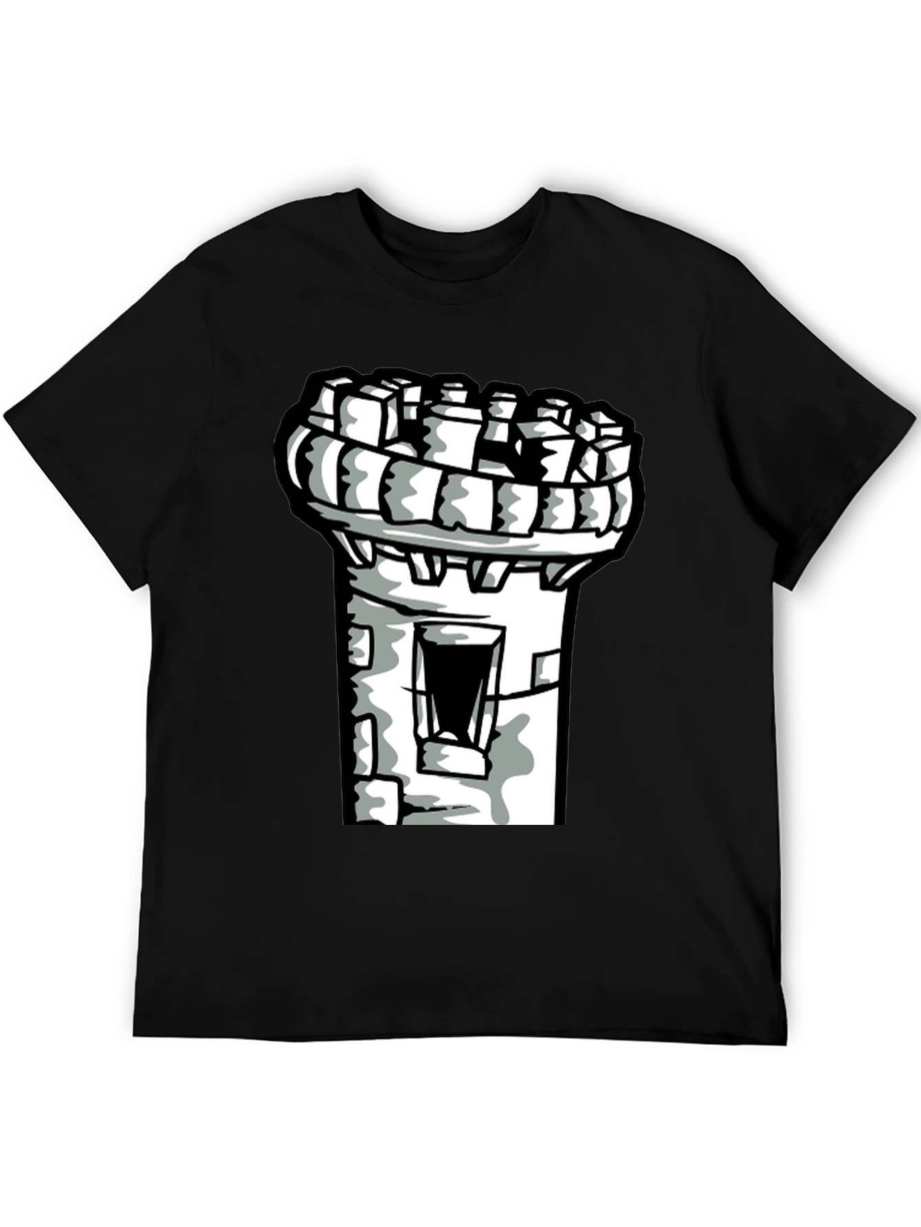 Castle Tower Graphic Tee - Black Cotton Shirt