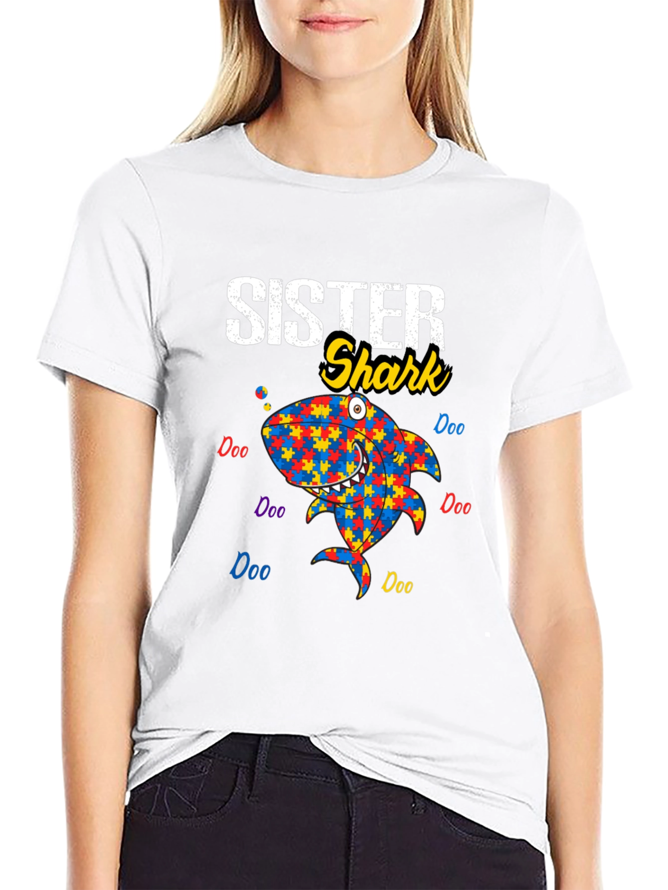 Sister Shark Autism Awareness T-Shirt