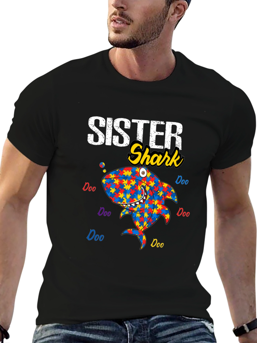 Sister Shark Autism Awareness T-Shirt