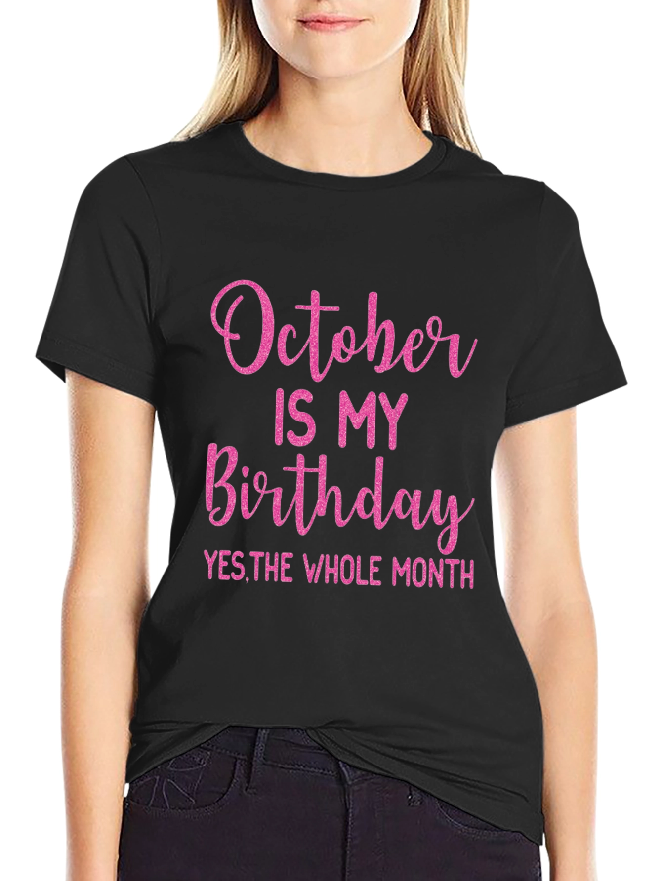October Birthday T-Shirt - Pink Glitter Design