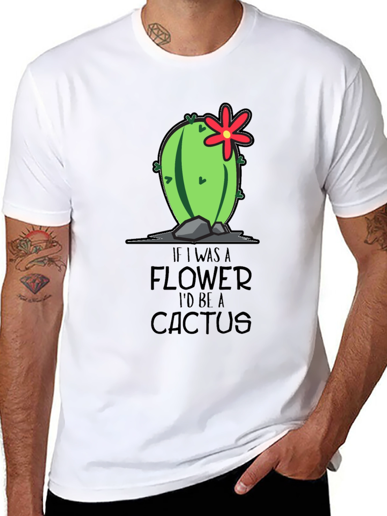 Funny Cactus Graphic Tee - If I Was a Flower