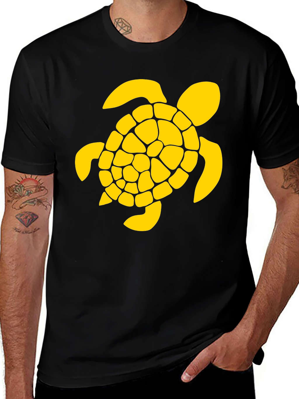 Black T-Shirt with Yellow Turtle Graphic