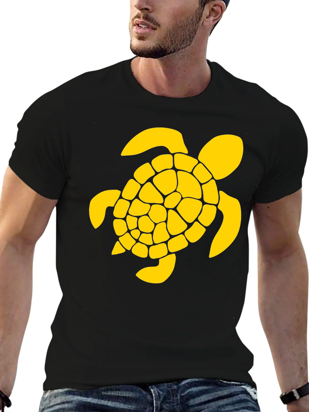 Black T-Shirt with Yellow Turtle Graphic