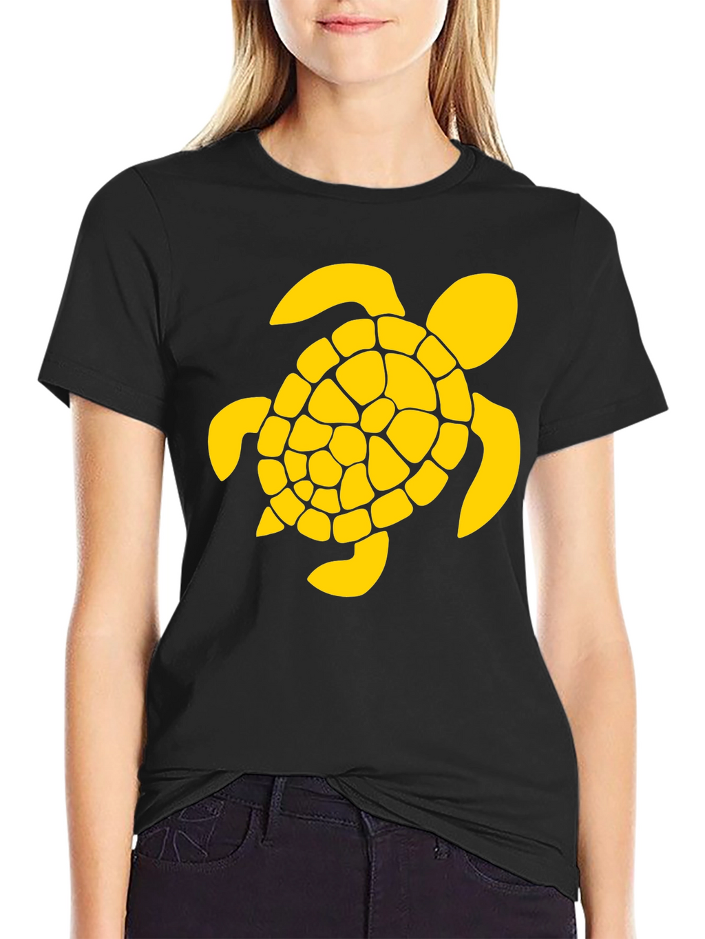 Black T-Shirt with Yellow Turtle Graphic