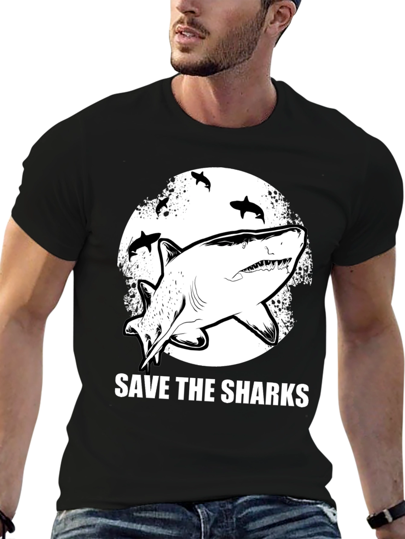 Save the Sharks Graphic Tee - Black Cotton