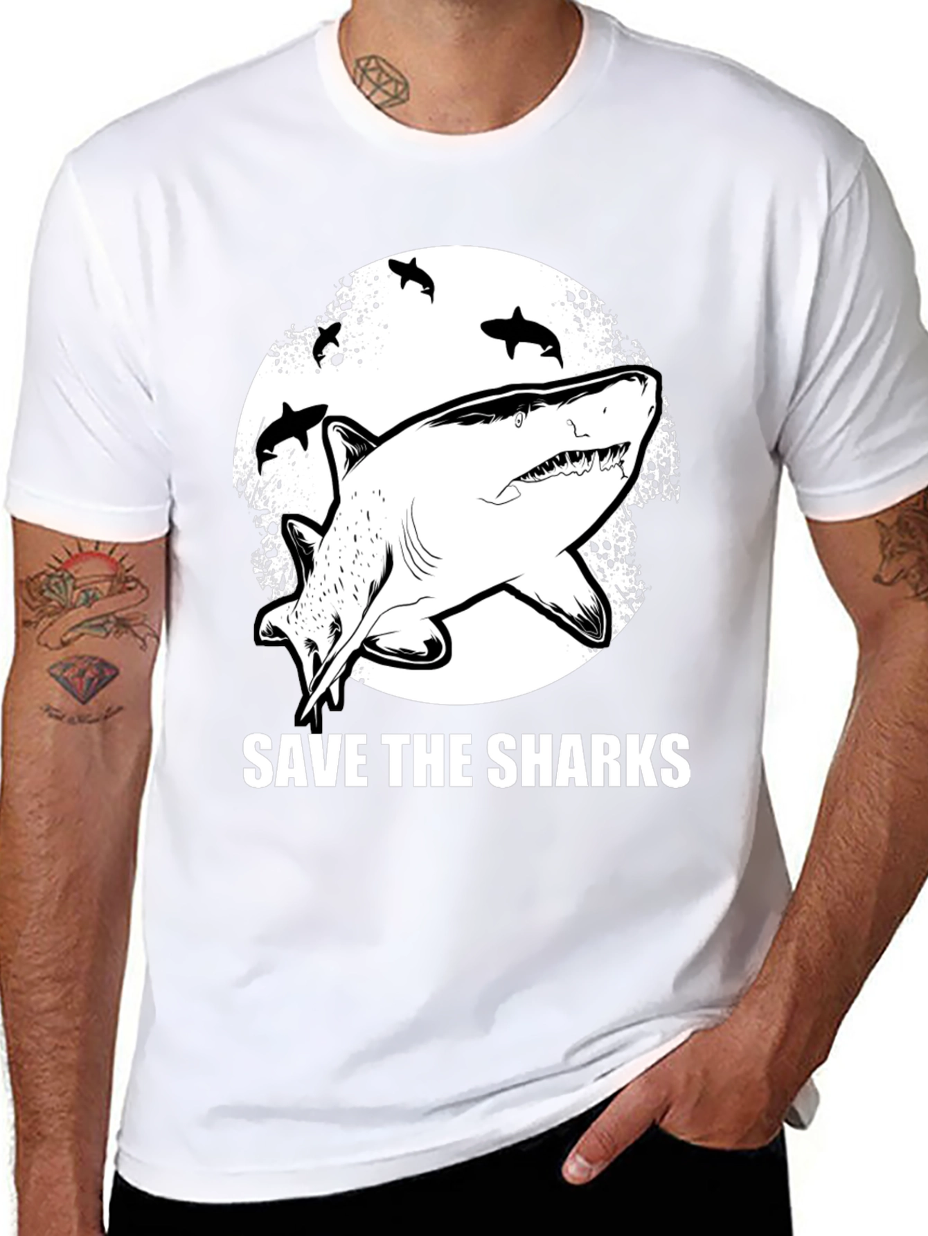 Save the Sharks Graphic Tee - Black Cotton