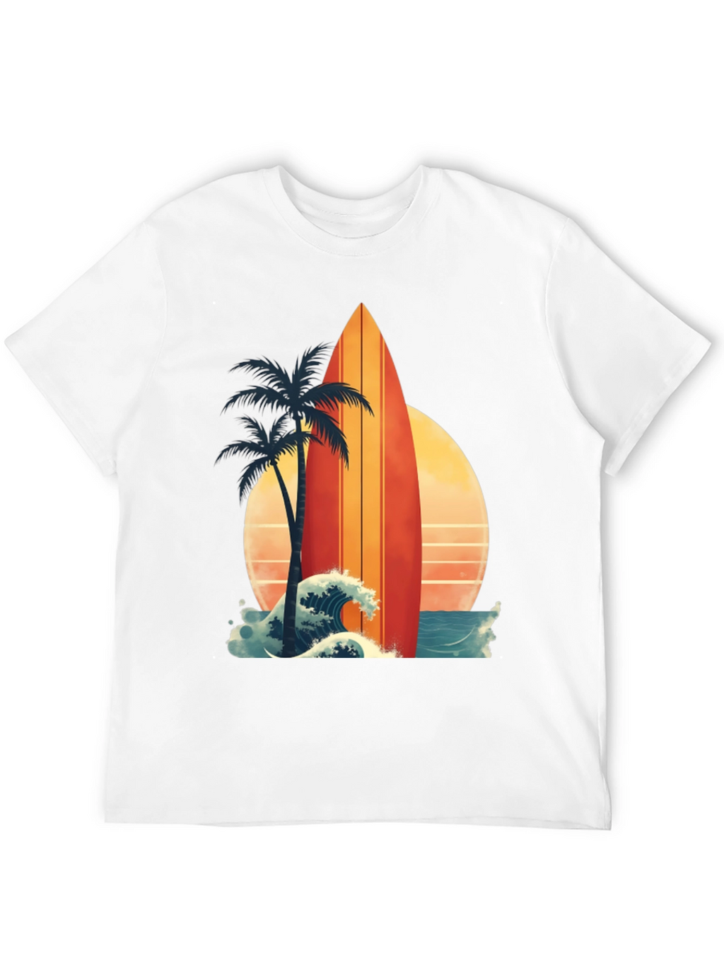 Retro Surfboard Palm Tee - Beach Vibes