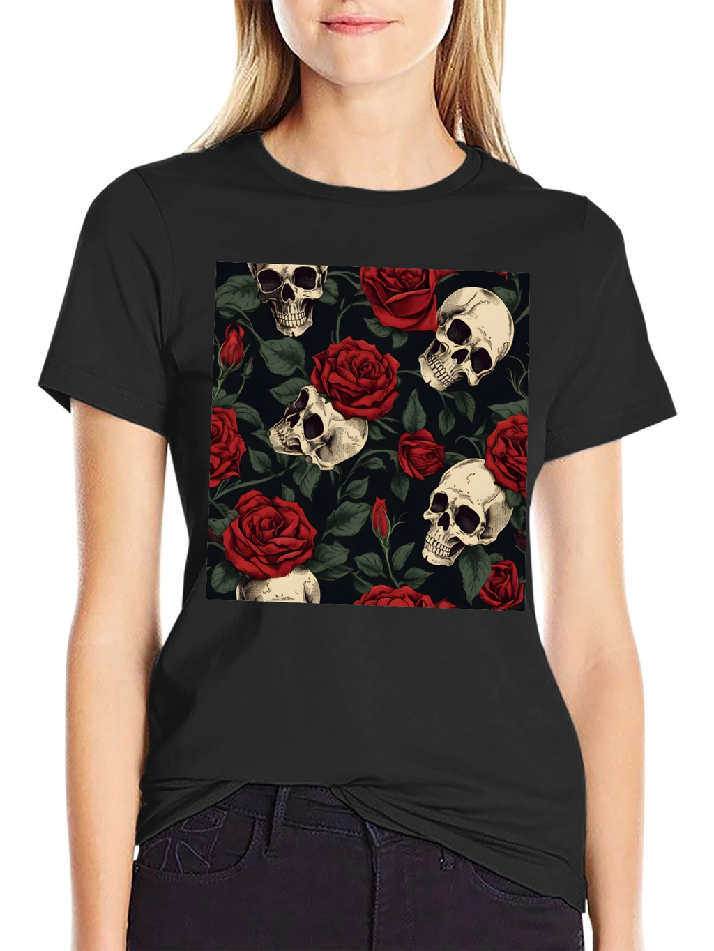 Skull & Roses Graphic Tee - Bold Edgy Style