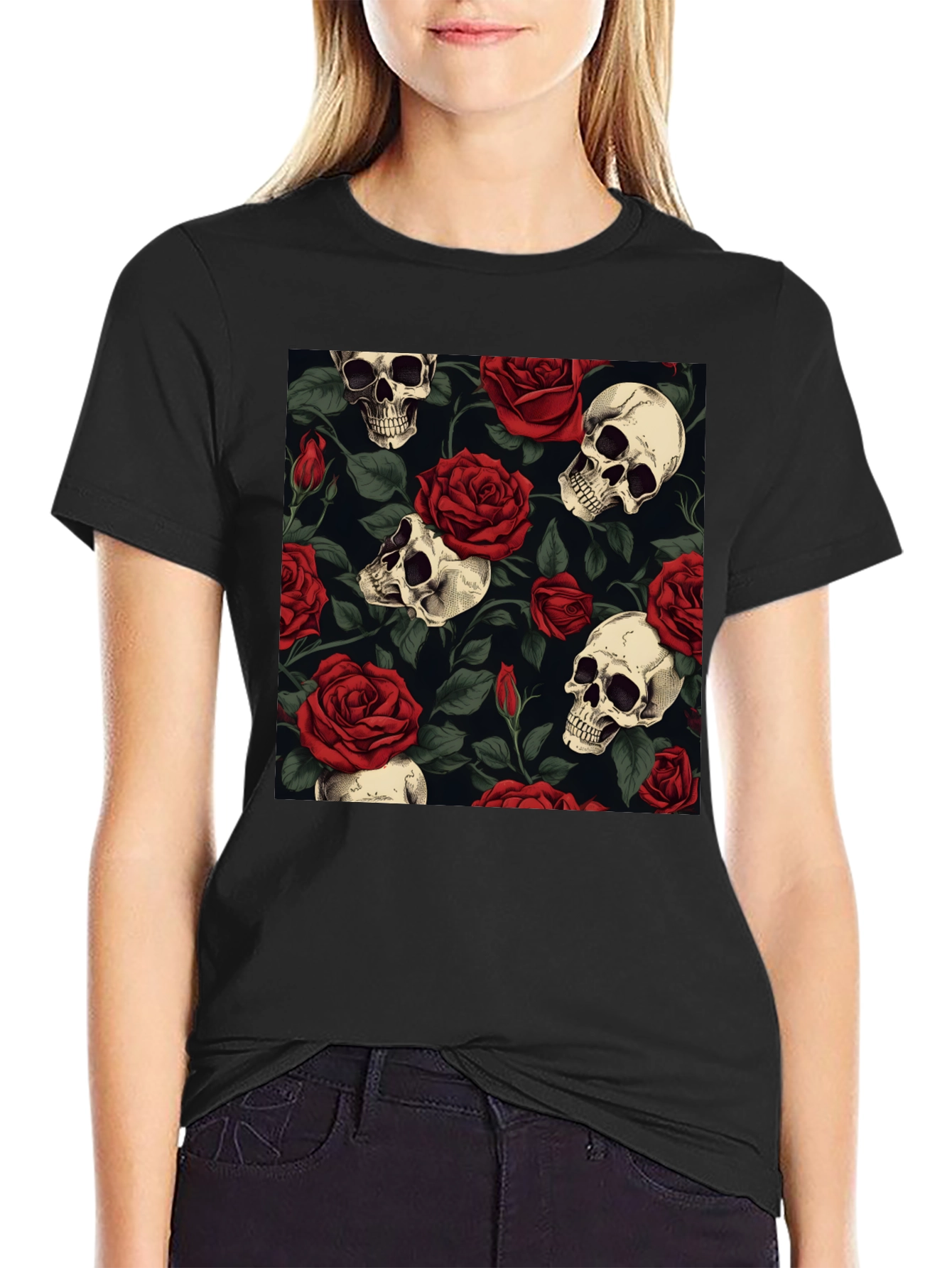 Skull & Roses Graphic Tee - Bold Edgy Style