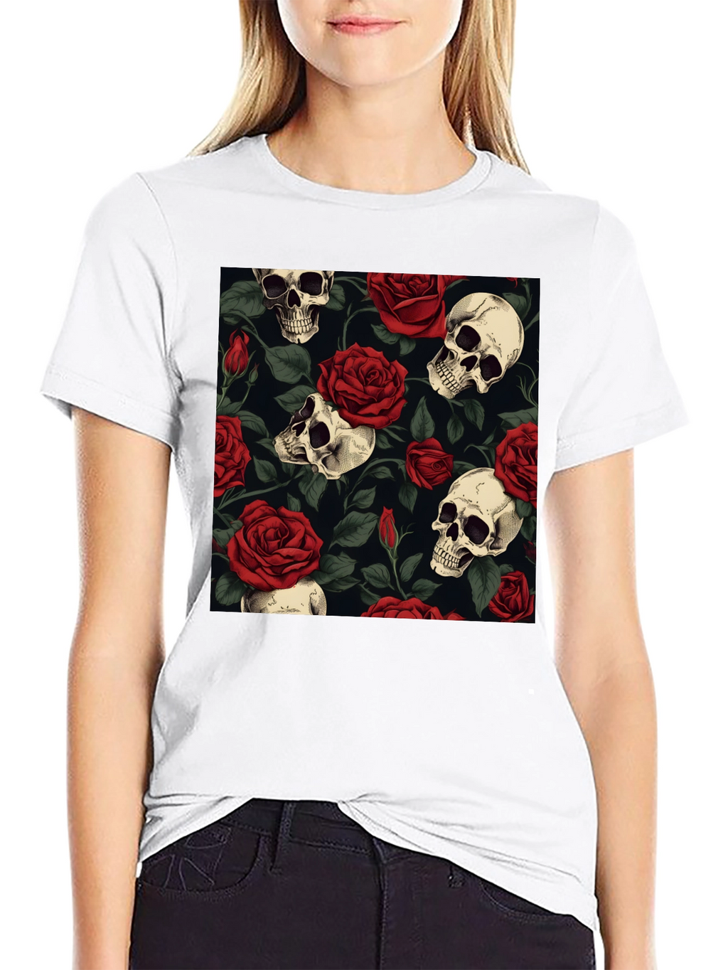 Skull & Roses Graphic Tee - Bold Edgy Style