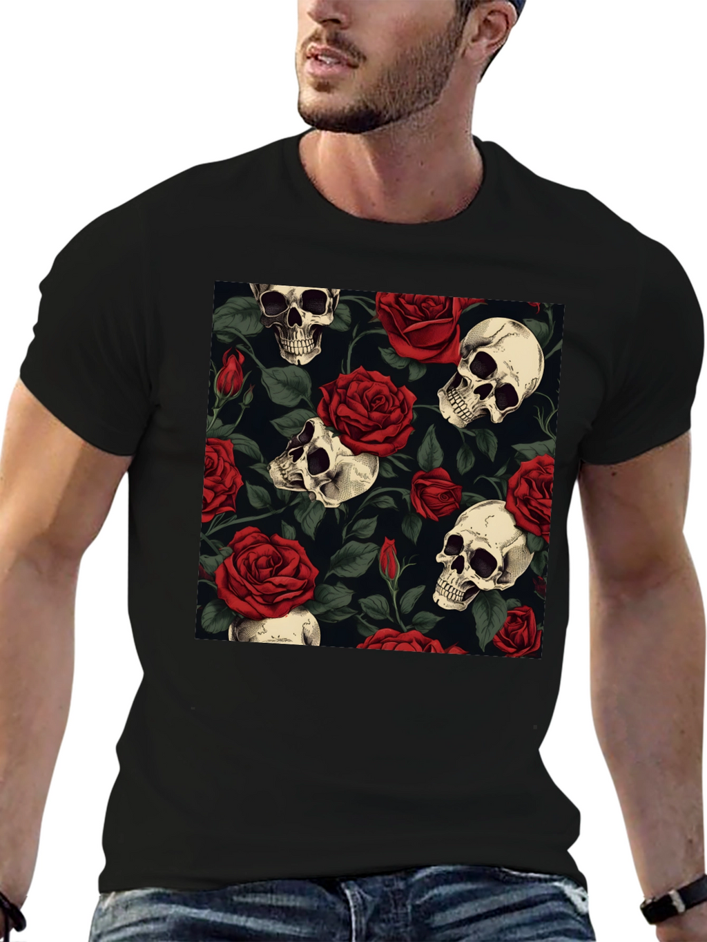 Skull & Roses Graphic Tee - Bold Edgy Style
