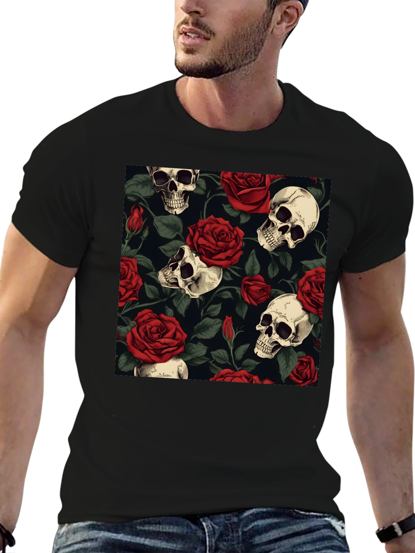 Skull & Roses Graphic Tee - Bold Edgy Style