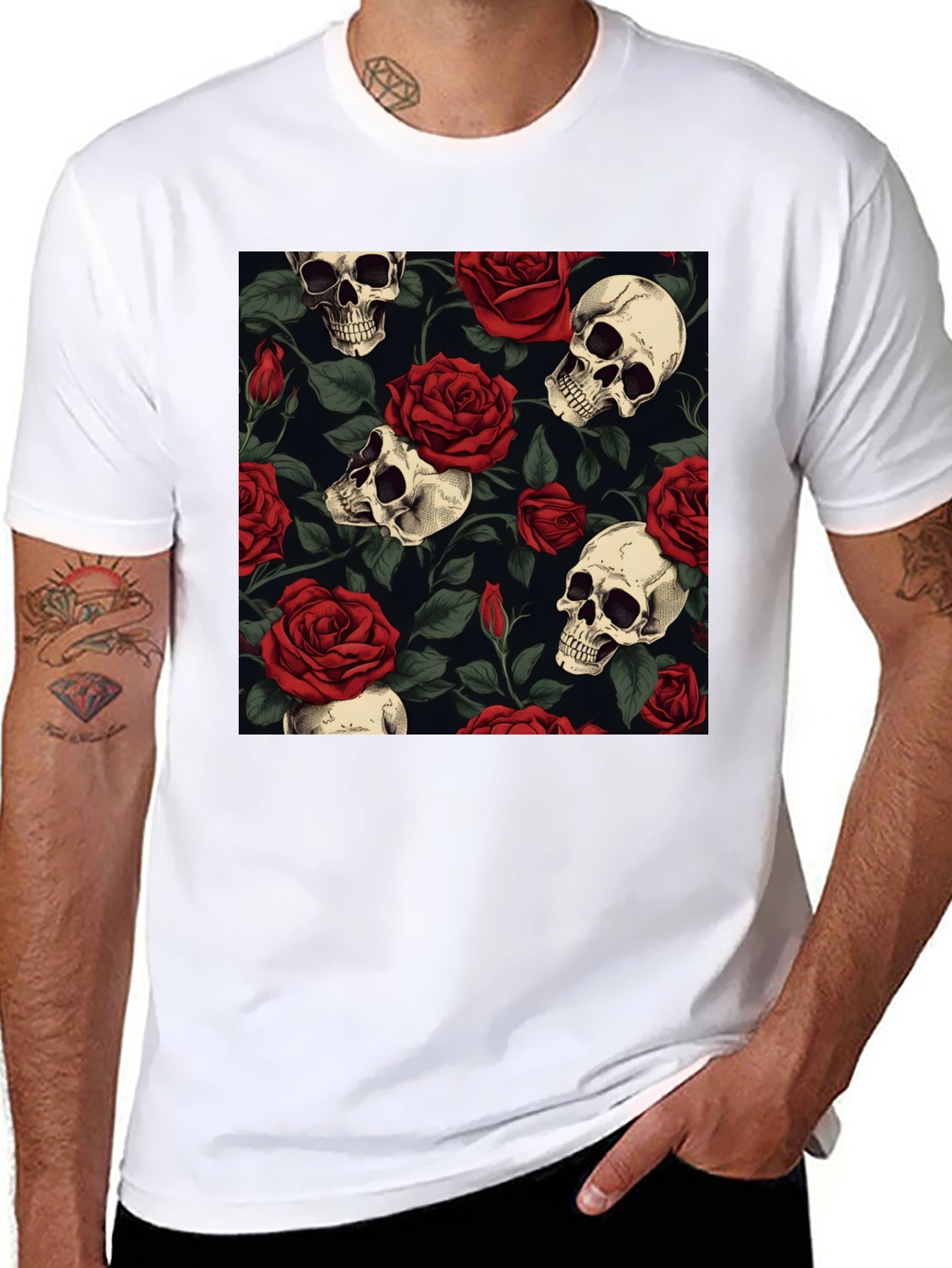 Skull & Roses Graphic Tee - Bold Edgy Style