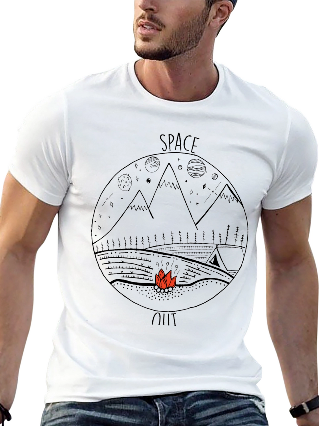 Space Out Graphic Tee - Black Cotton Casual T-Shirt